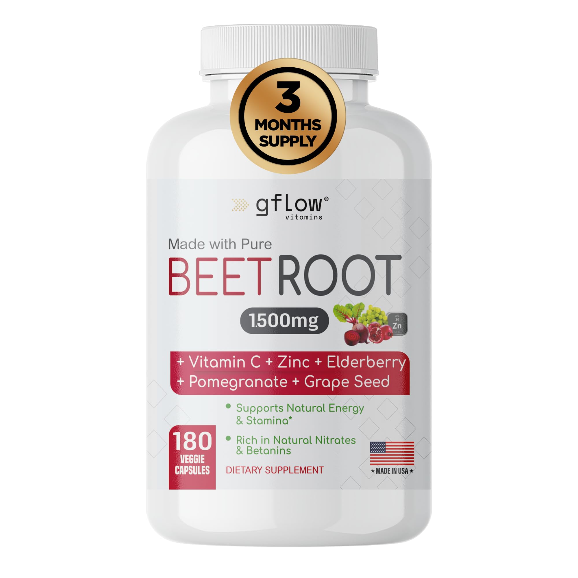gflow vitamins BeetRoot Capsules front view with label