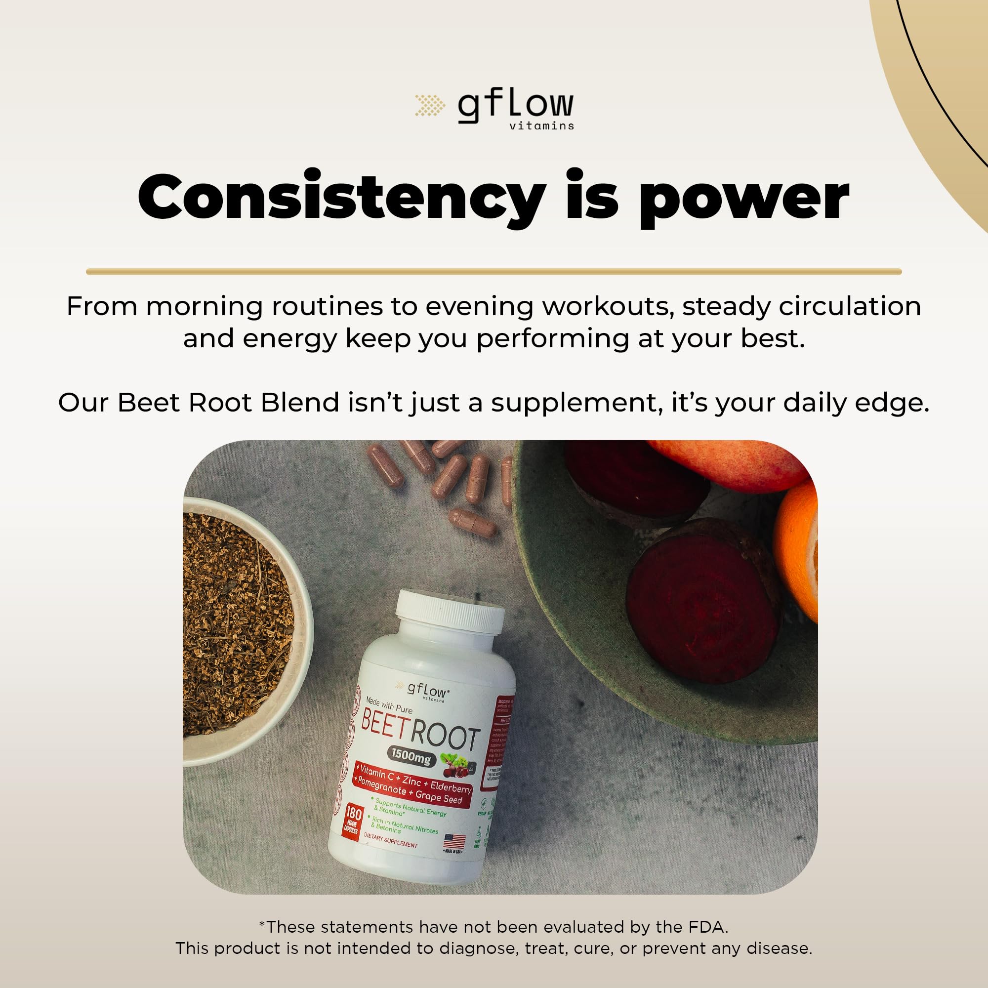 gflow vitamins BeetRoot Capsules lifestyle scene on kitchen counter