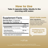 gflow vitamins Liposomal NAD+ with Trans-Resveratrol on a kitchen counter