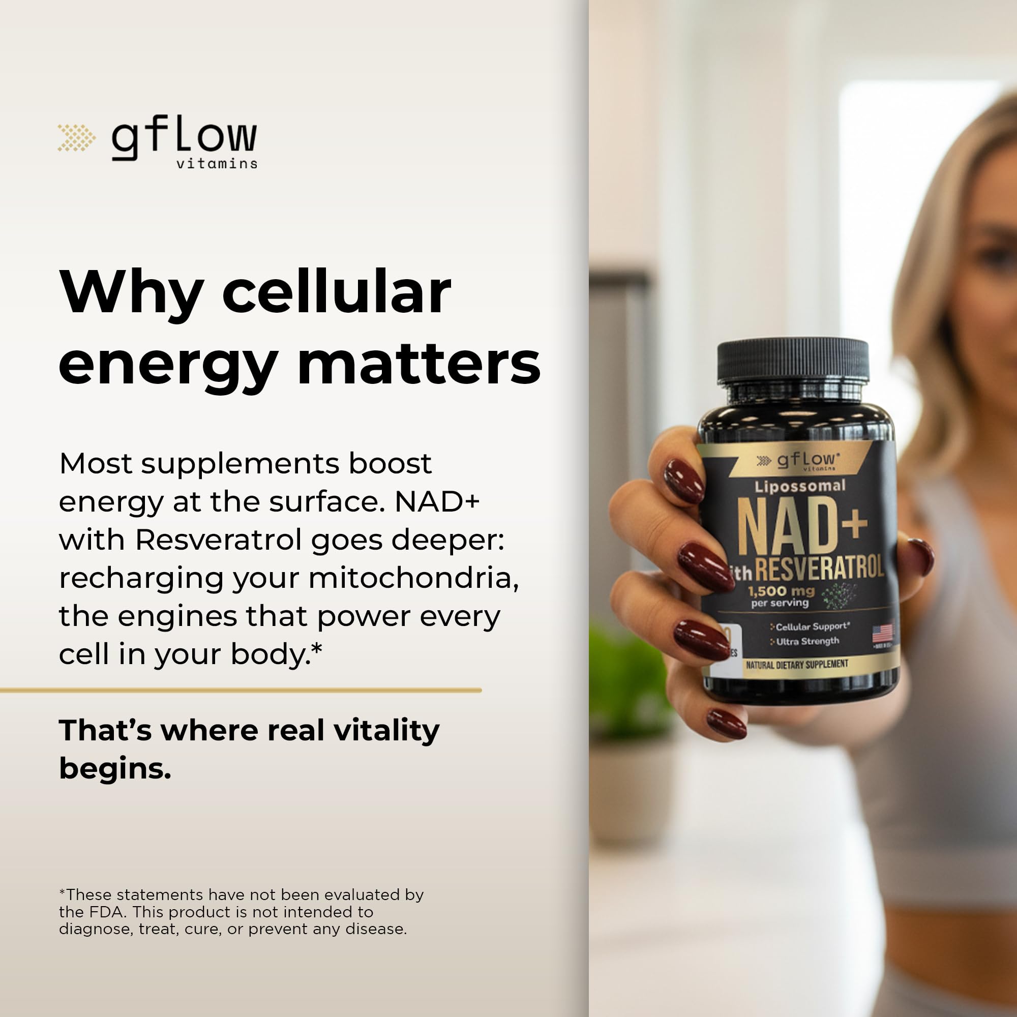 gflow vitamins Liposomal NAD+ with Trans-Resveratrol packaging
