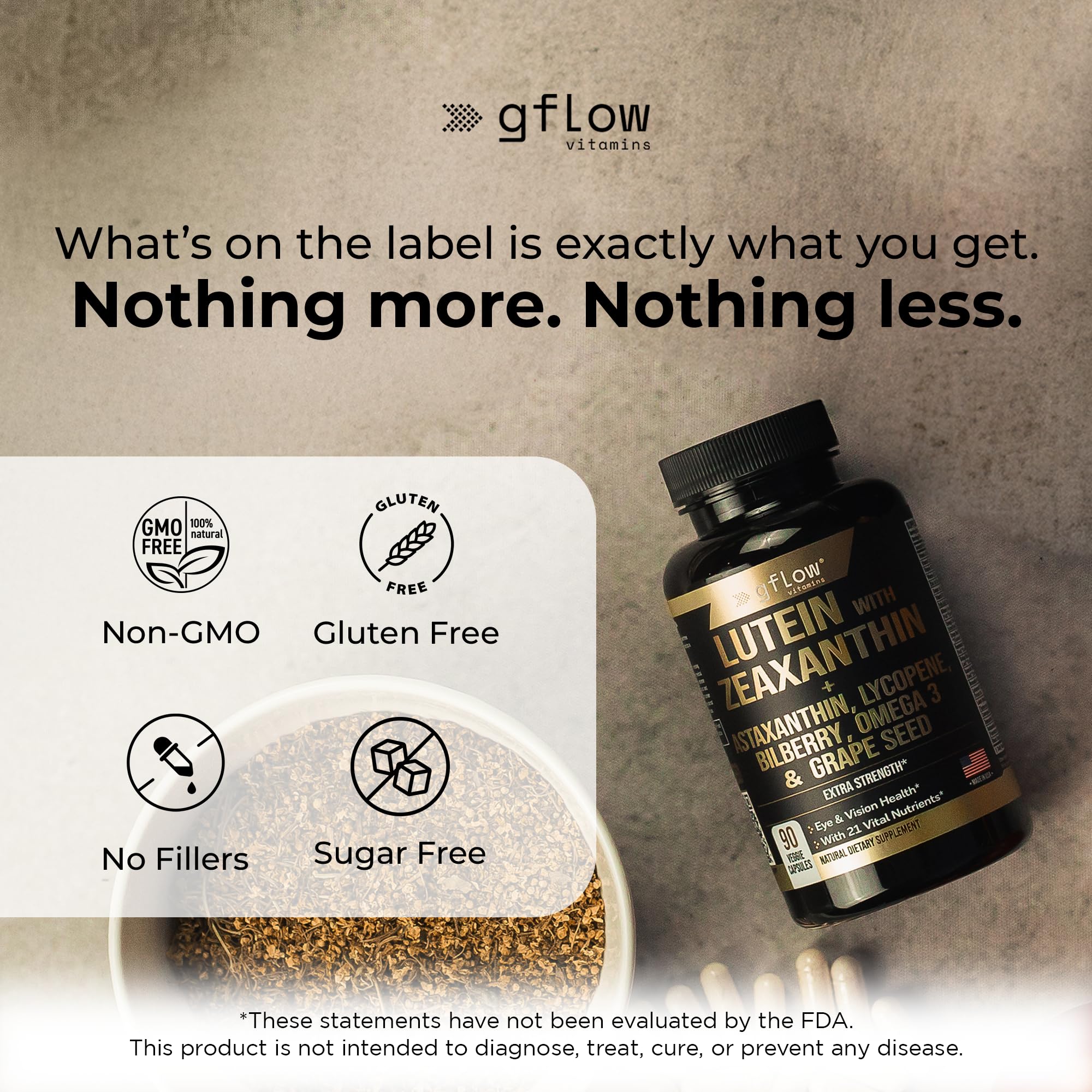 gflow vitamins Lutein Eye Supplement packaging details