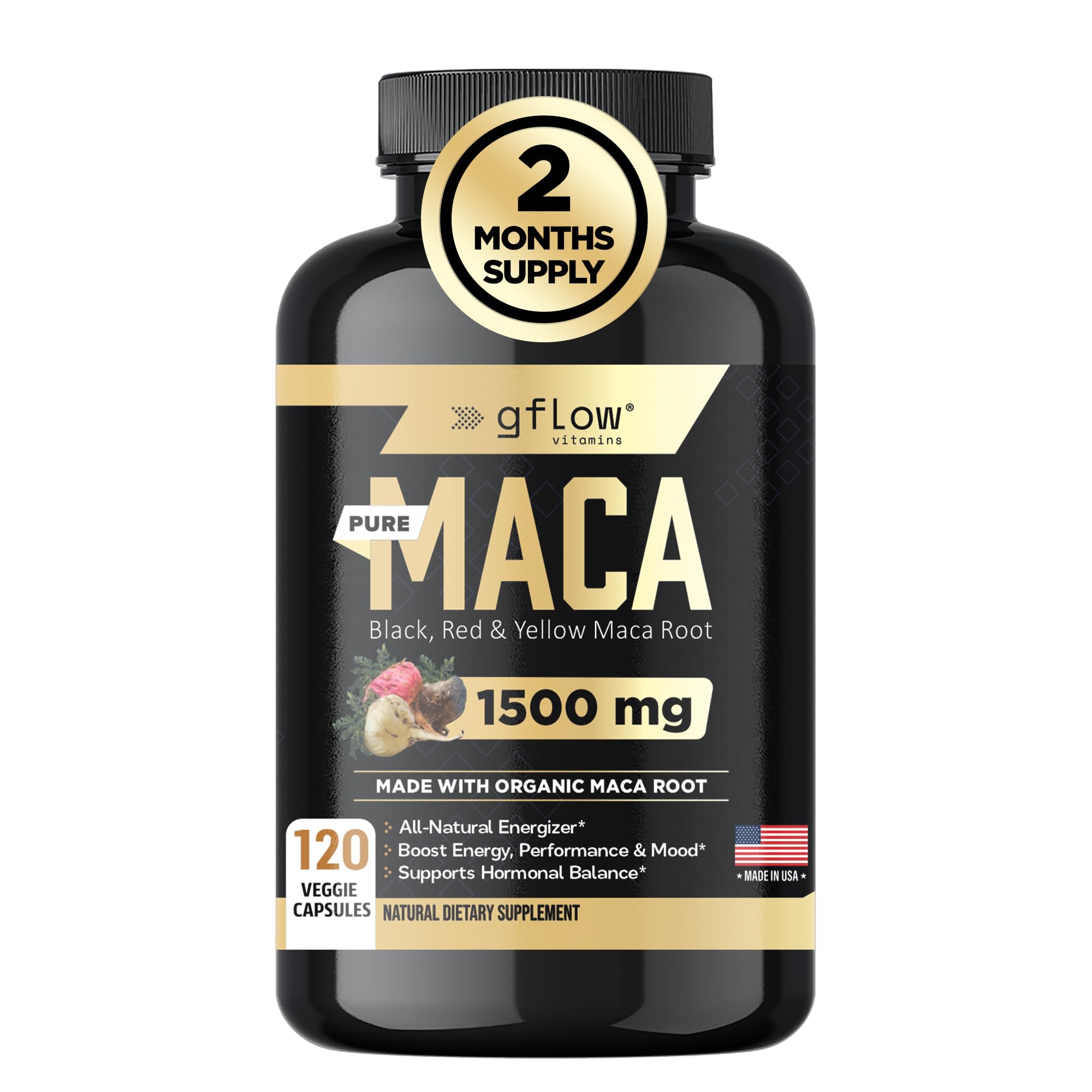 gflow vitamins Maca Root Capsules 1500mg front view
