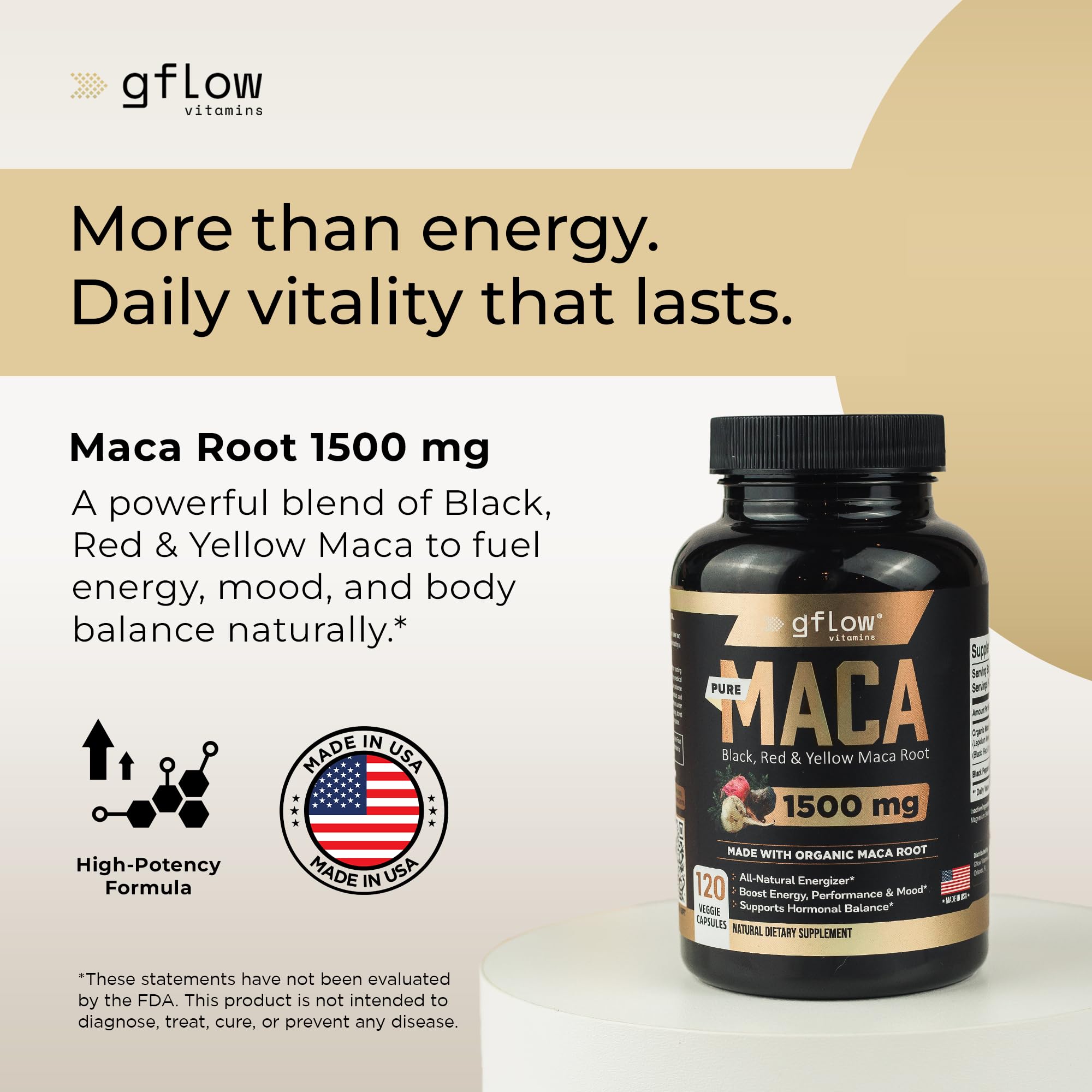 gflow vitamins Maca Root Capsules 1500mg side view