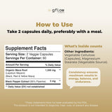 gflow vitamins Maca Root Capsules 1500mg with glass of water