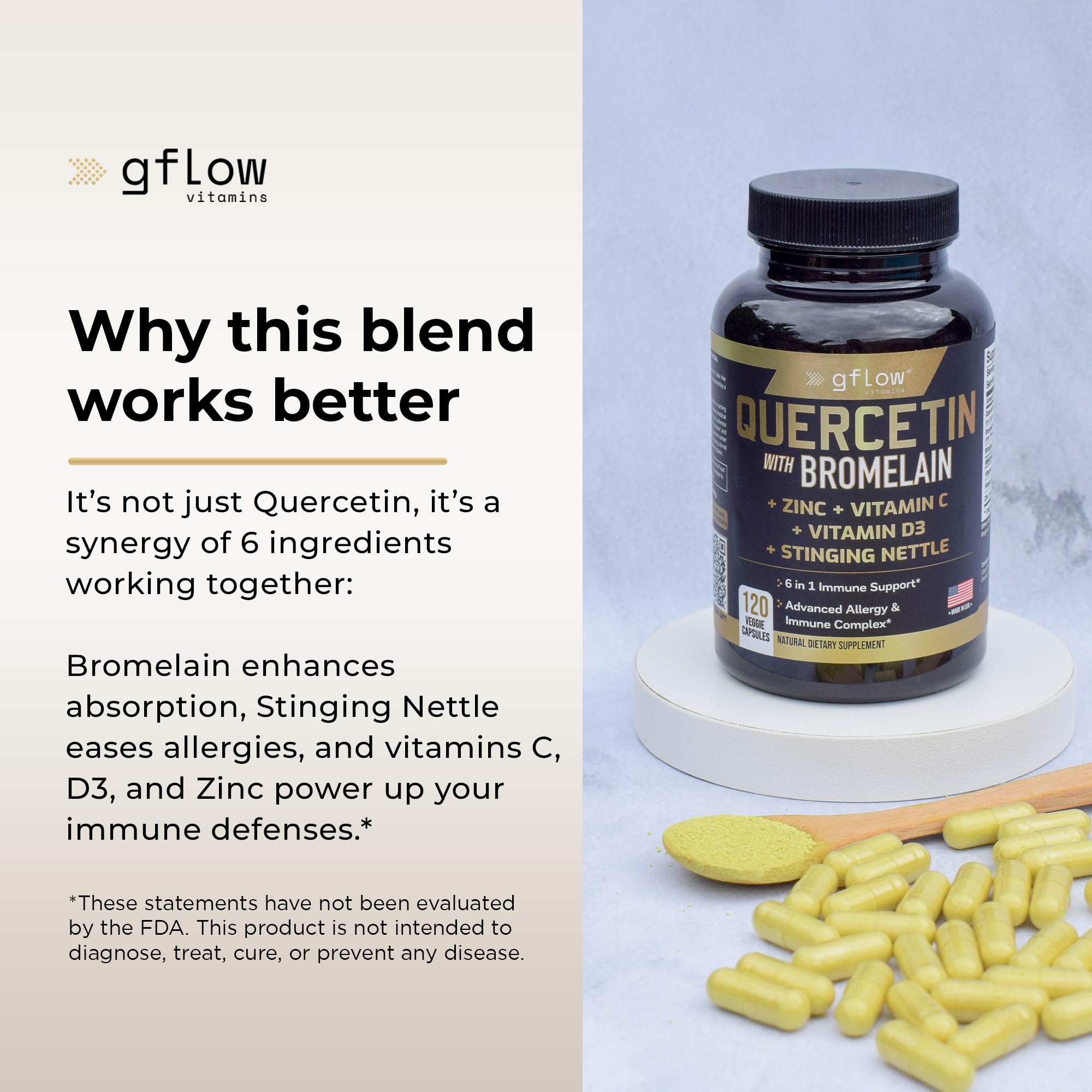 gflow vitamins Quercetin Bromelain Capsules bottle with label