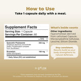 gflow vitamins Quercetin Phytosome with Bromelain 50g bottle on a table