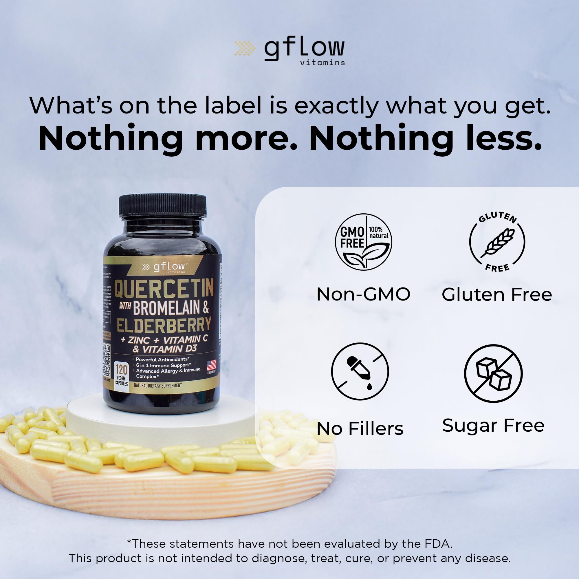 gflow vitamins Quercetin Zinc Supplement in a hand