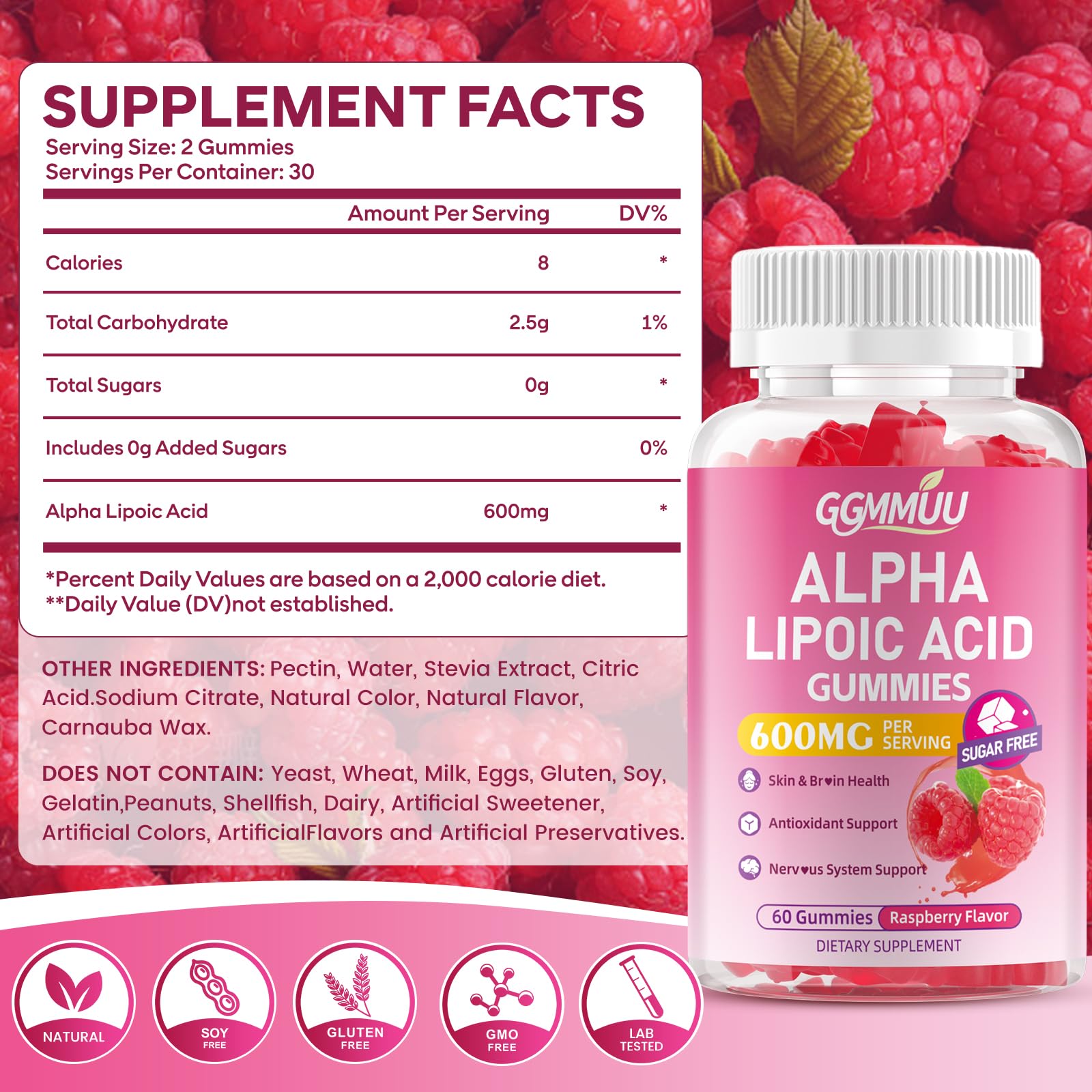 GGMMUU Alpha Lipoic Acid Gummies packaging side view