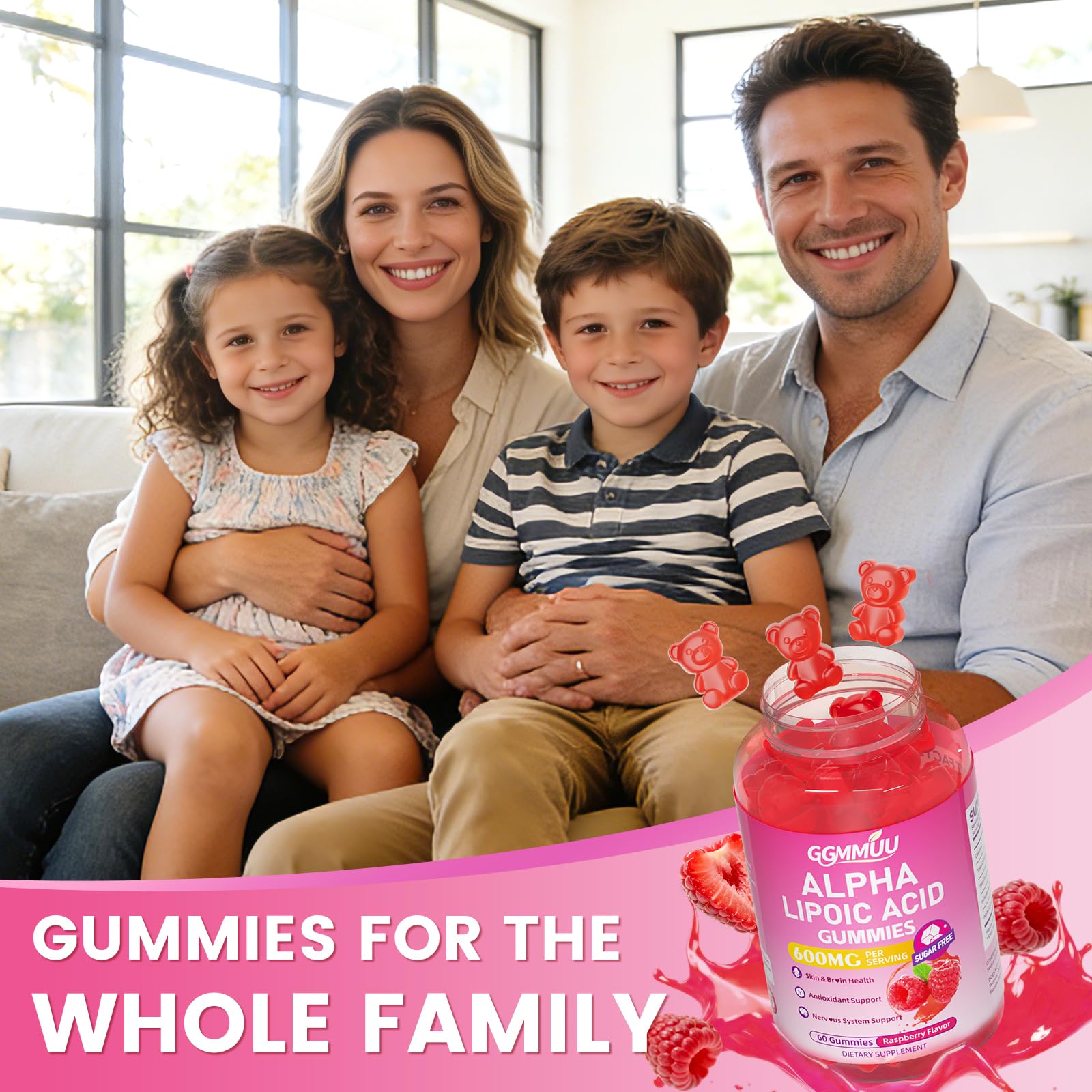 GGMMUU Alpha Lipoic Acid Gummies with fresh raspberries