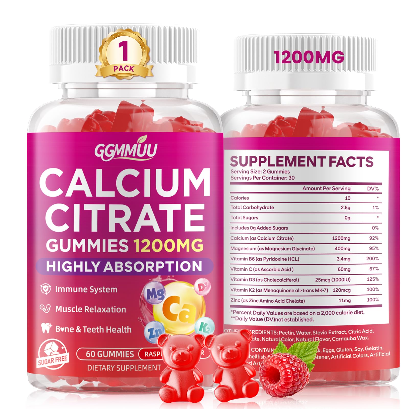 GGMMUU Calcium Citrate Gummies 1200 mg front view