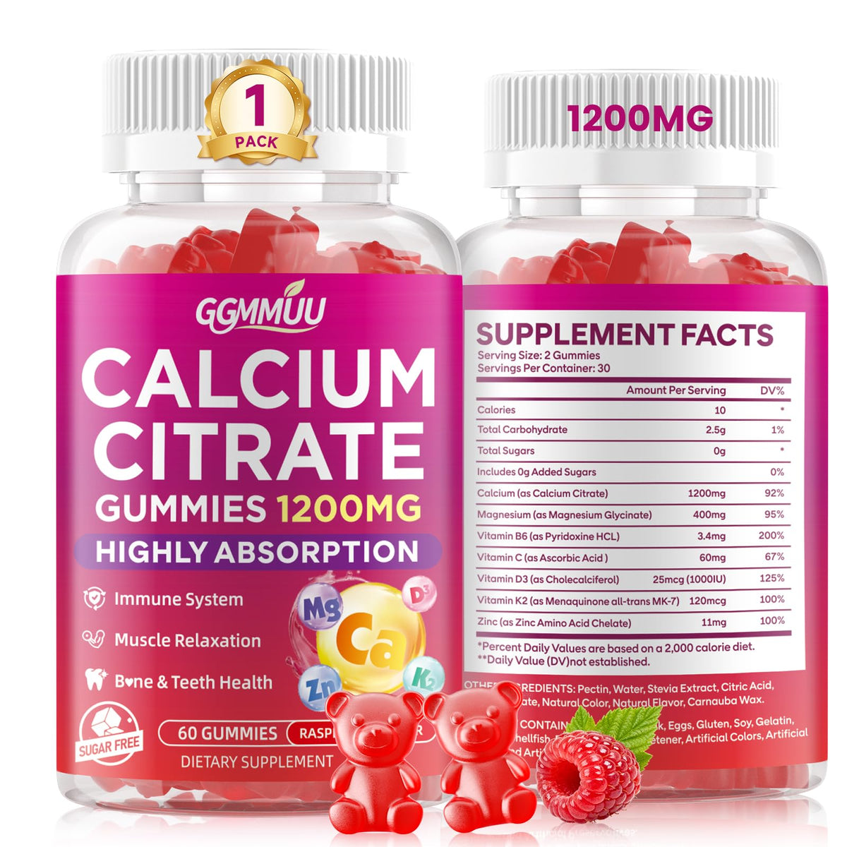GGMMUU Calcium Citrate Gummies 1200 mg front view