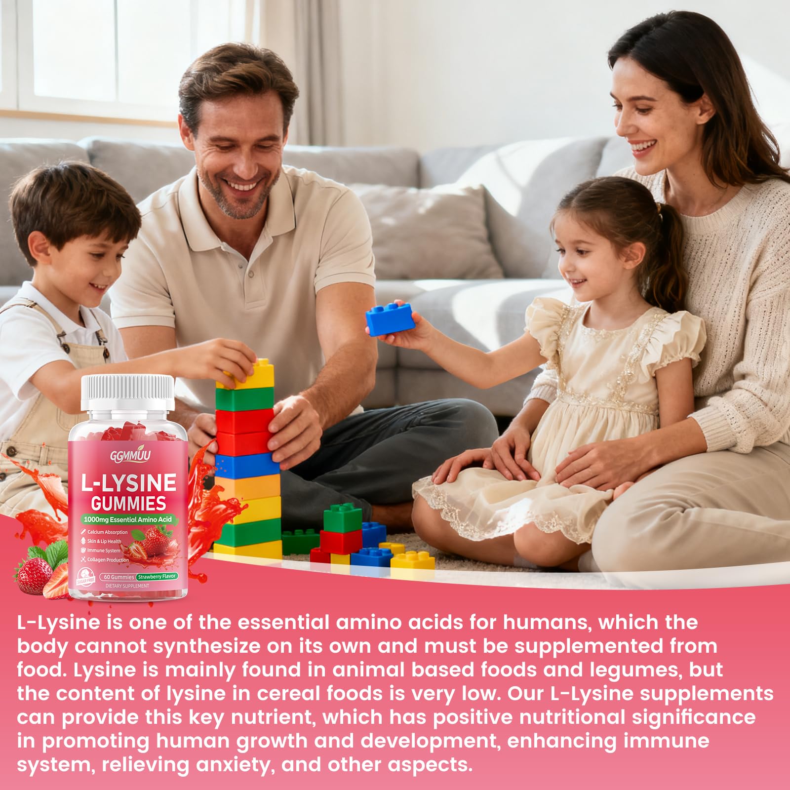 GGMMUU L-Lysine Gummies back view with ingredients list