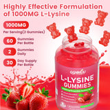 GGMMUU L-Lysine Gummies displayed with fresh strawberries