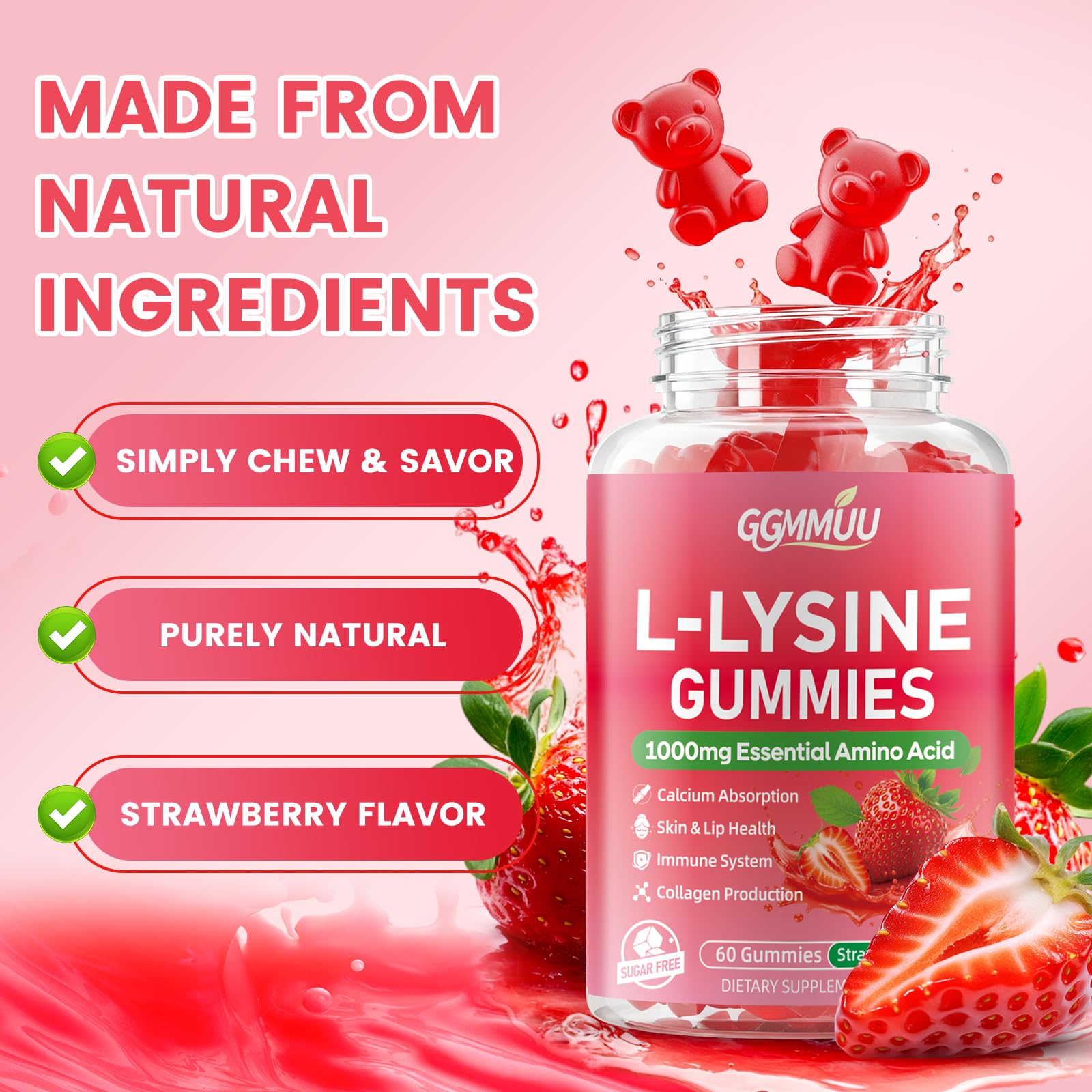 GGMMUU L-Lysine Gummies showing easy-to-open packaging