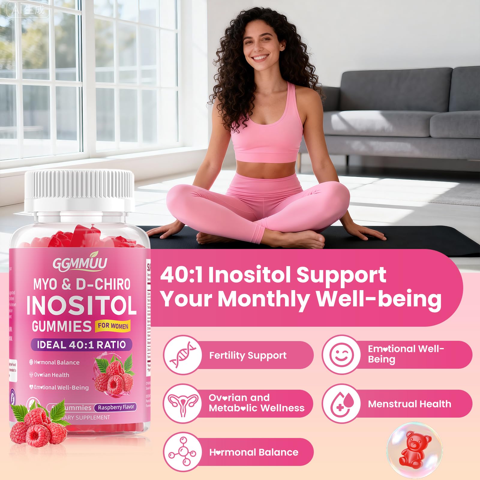 GGMMUU Myo-Inositol & D-Chiro Gummies raspberry flavour