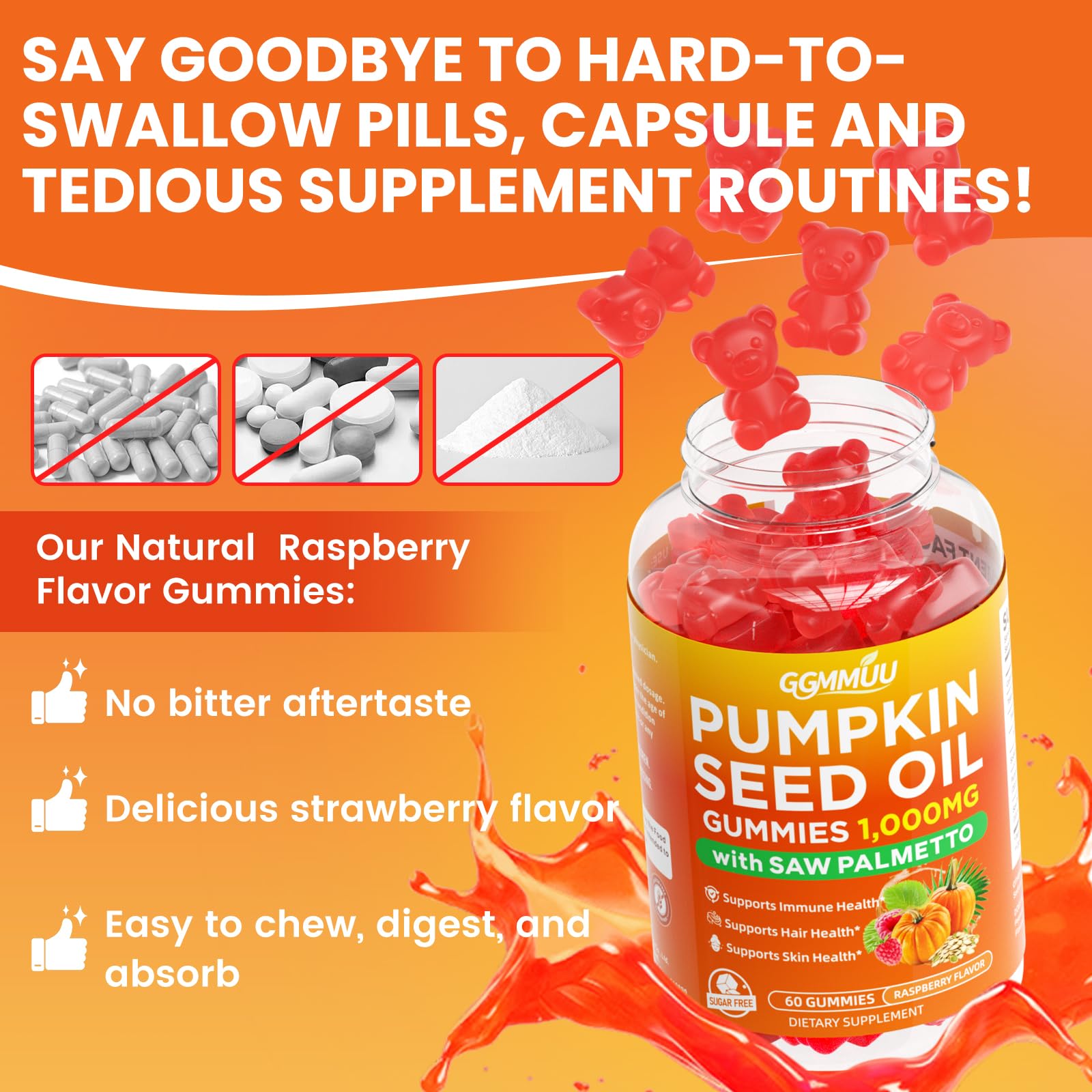 GGMMUU Pumpkin Seed Oil & Saw Palmetto Gummies on a table