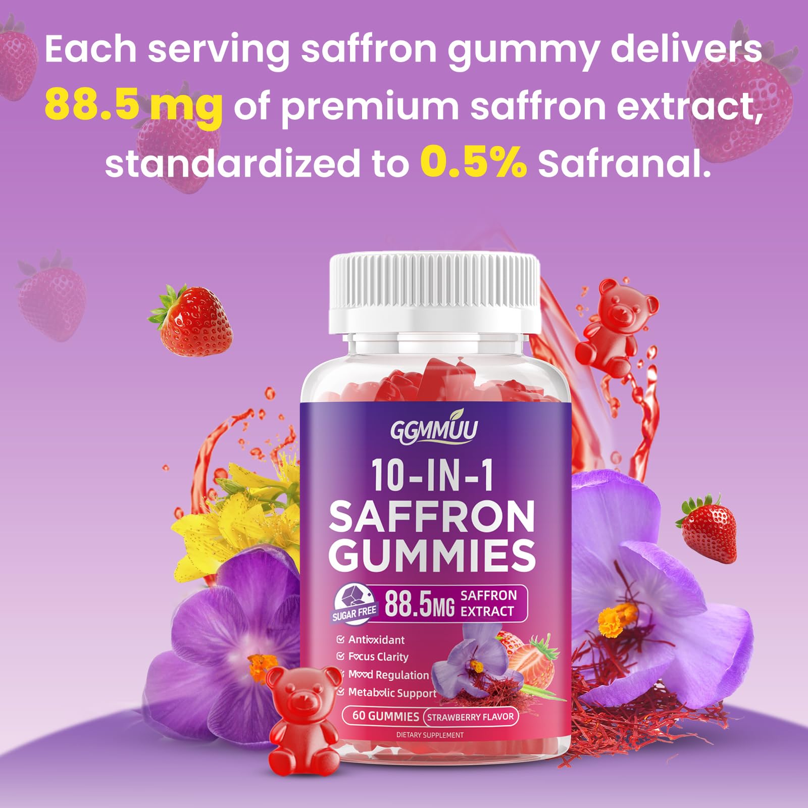 GGMMUU Saffron Gummies in a hand for size reference