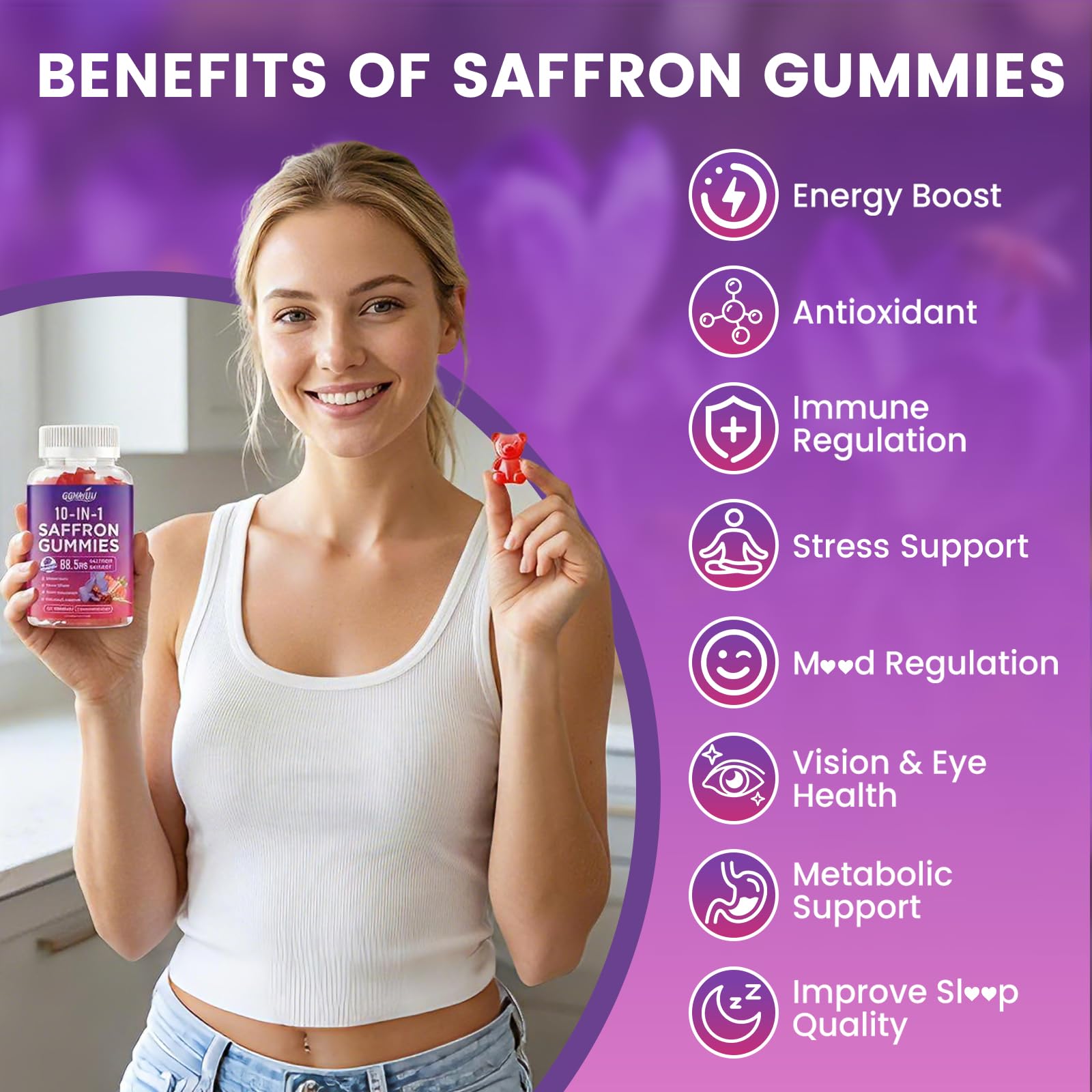 GGMMUU Saffron Gummies side view showing gummy texture