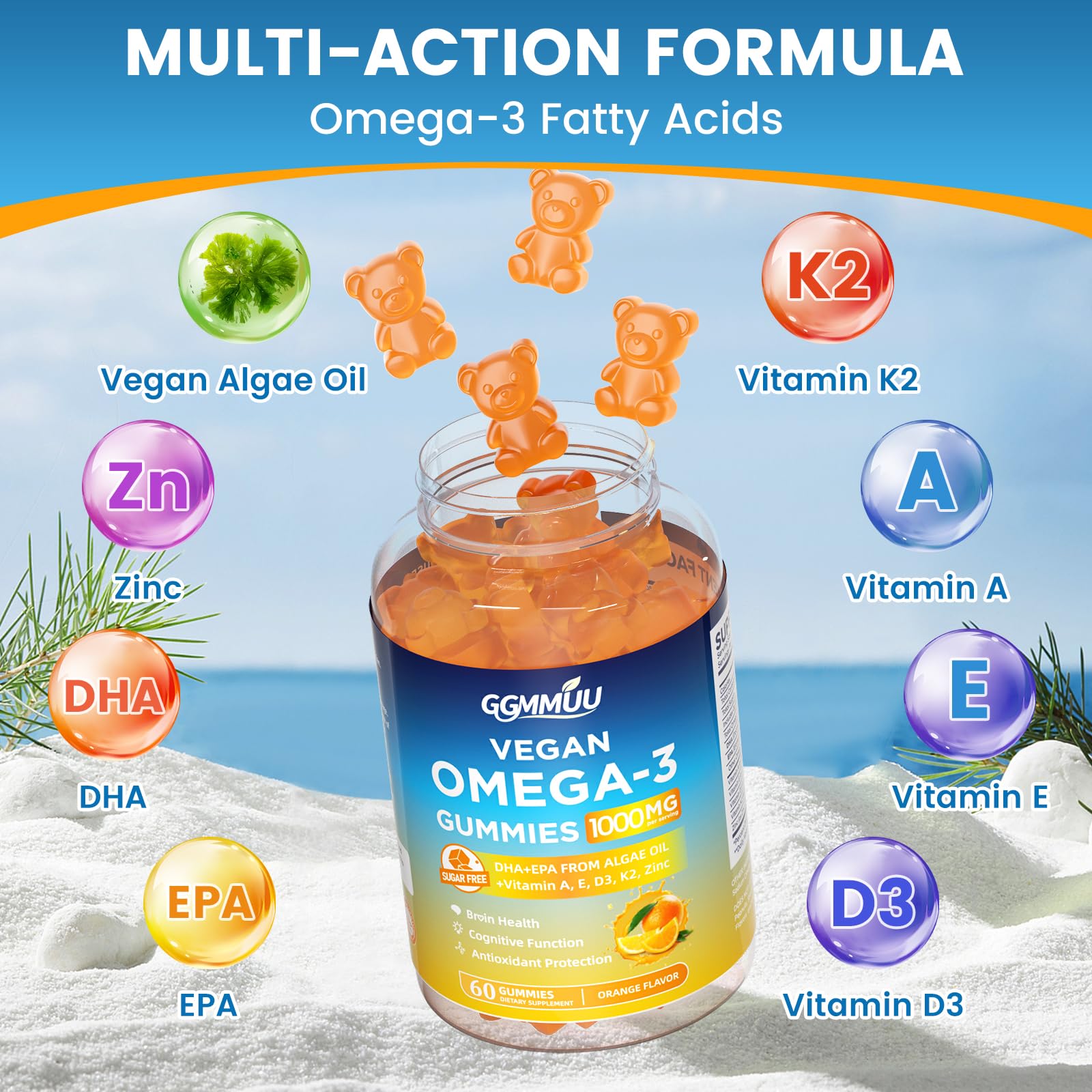 GGMMUU Vegan Omega 3 Gummies 1000mg close-up of gummies