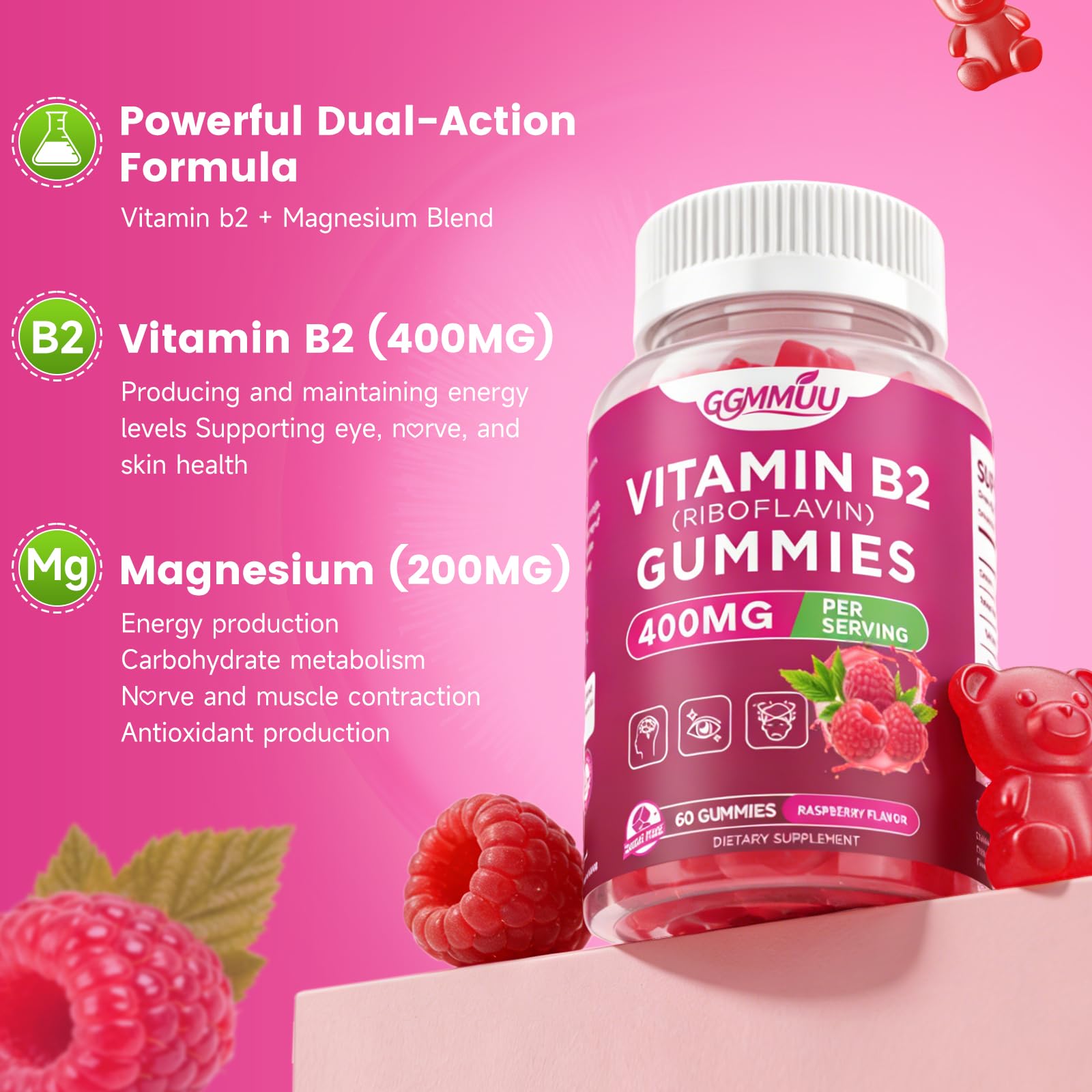 GGMMUU Vitamin B2 gummies on a kitchen counter