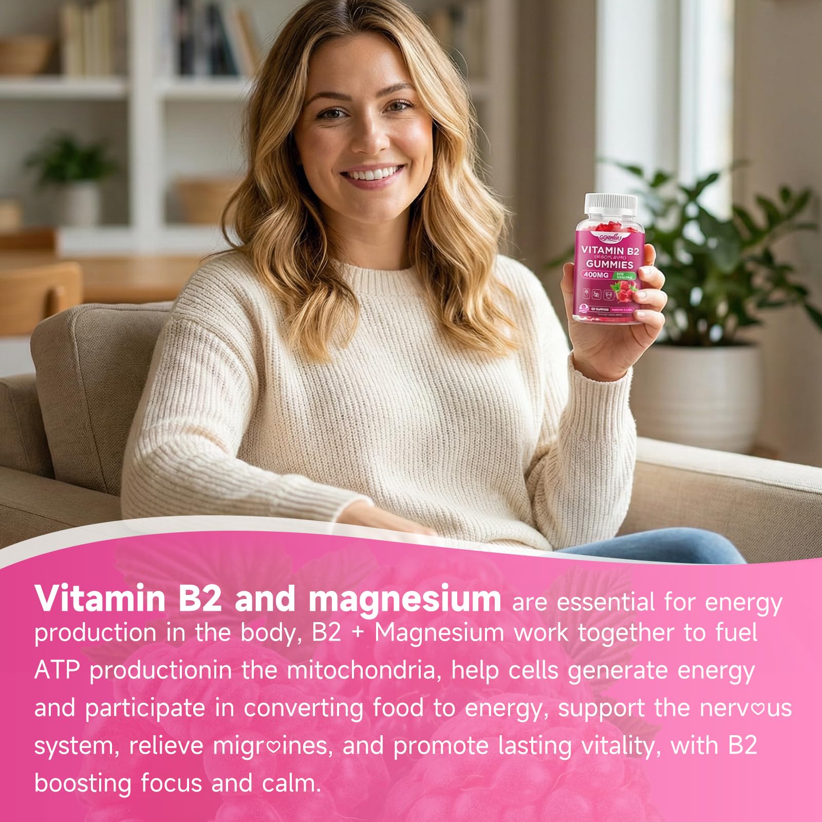 GGMMUU Vitamin B2 gummies with fresh raspberries