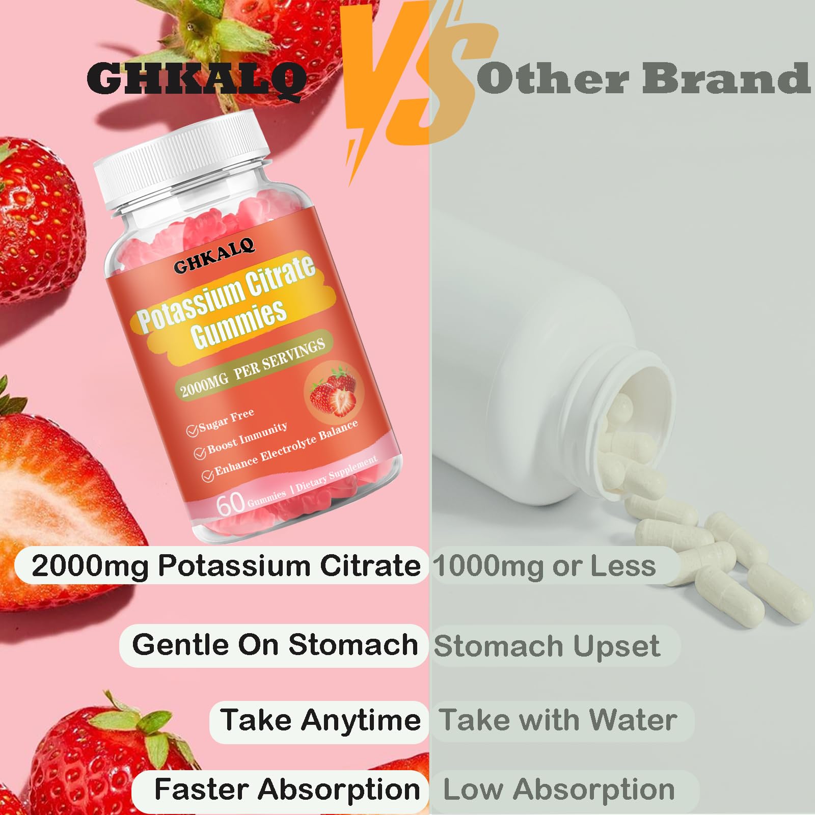 GHKALQ Potassium Citrate Gummies 2000mg side view with nutrition facts