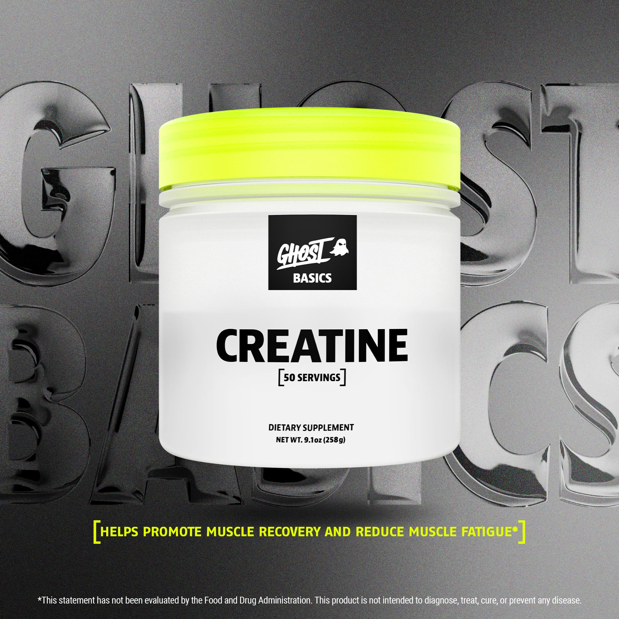GHOST Basics Creatine Unflavoured Powder 340g side view