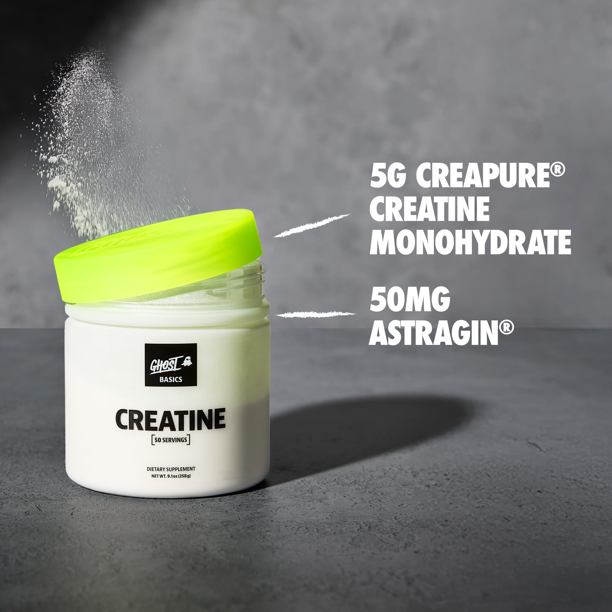 GHOST Basics Creatine Unflavoured Powder 340g top view
