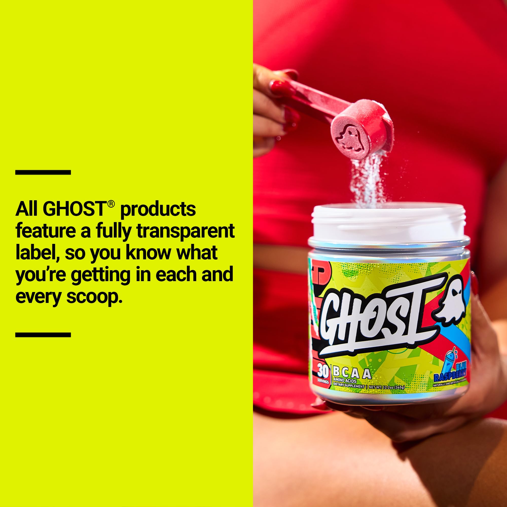 GHOST BCAA Blue Raspberry lifestyle scene with shaker