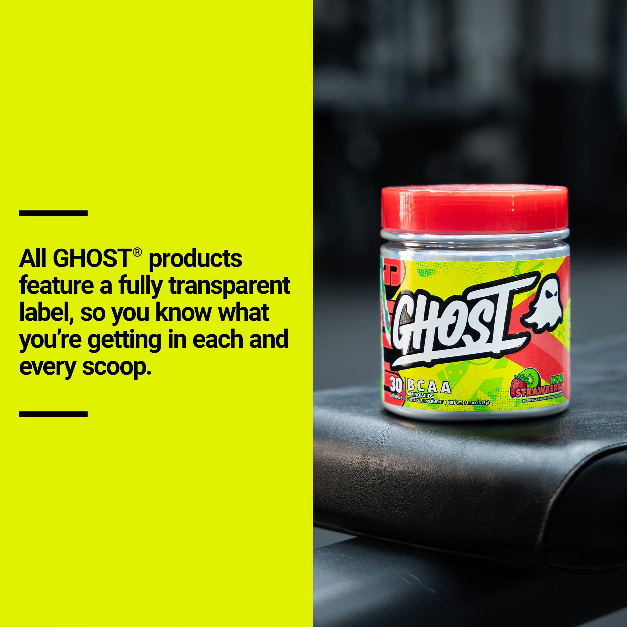 GHOST BCAA Kiwi Strawberry back view of packaging