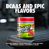 GHOST BCAA Kiwi Strawberry scoop showing powder