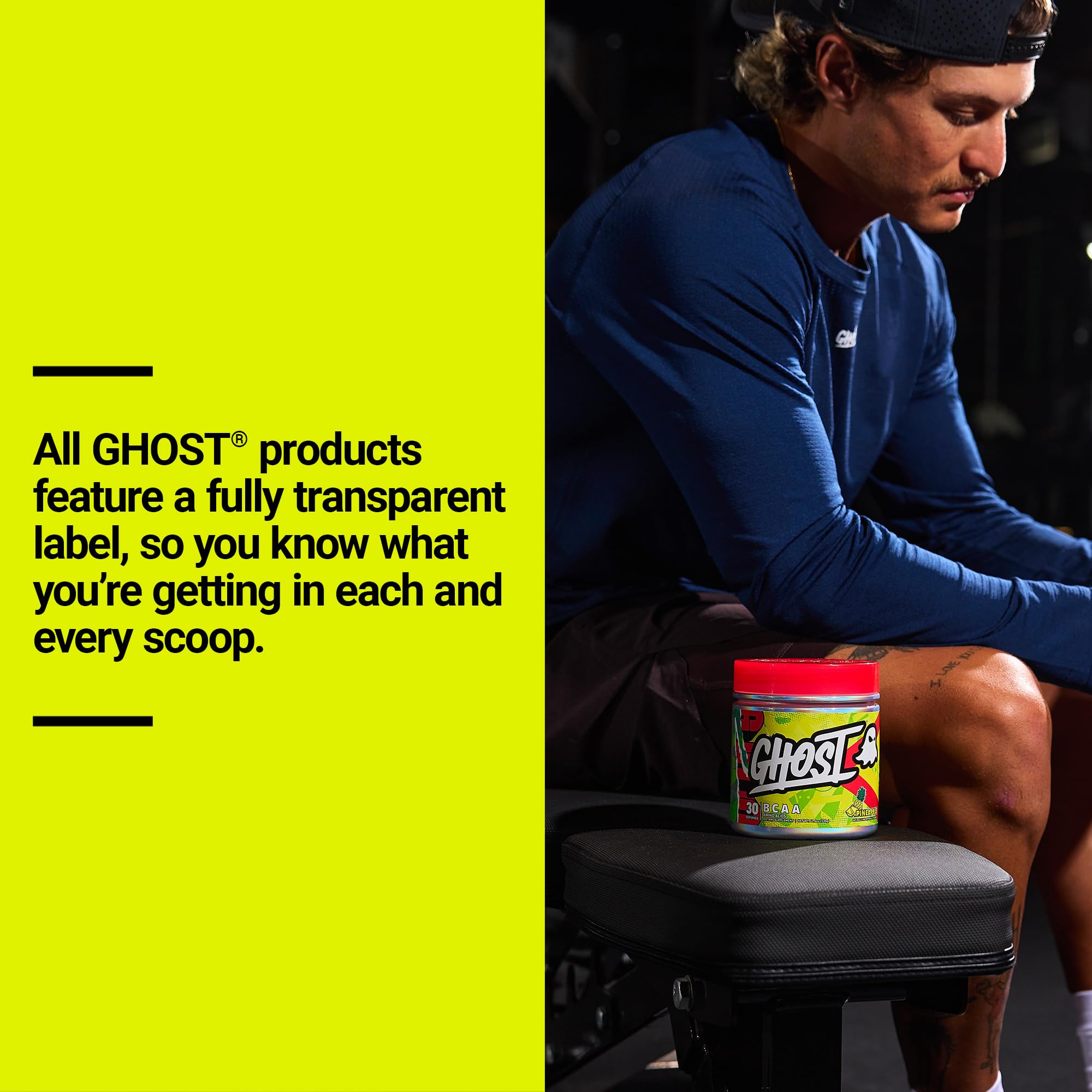 GHOST BCAA Pineapple container side view