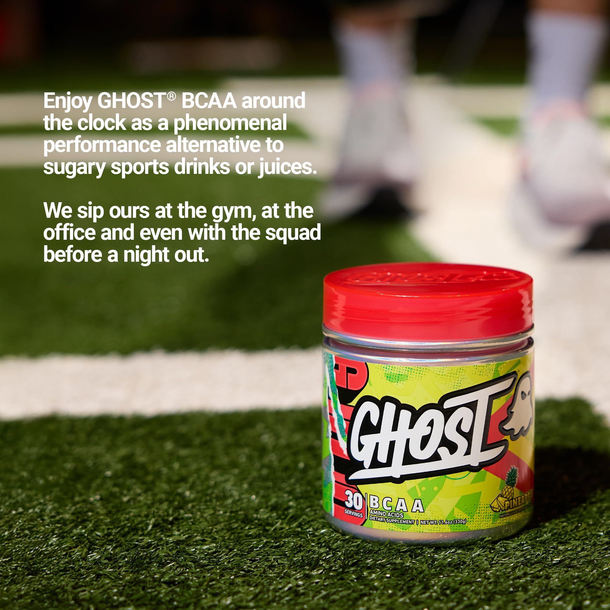 GHOST BCAA Pineapple lifestyle scene with shaker