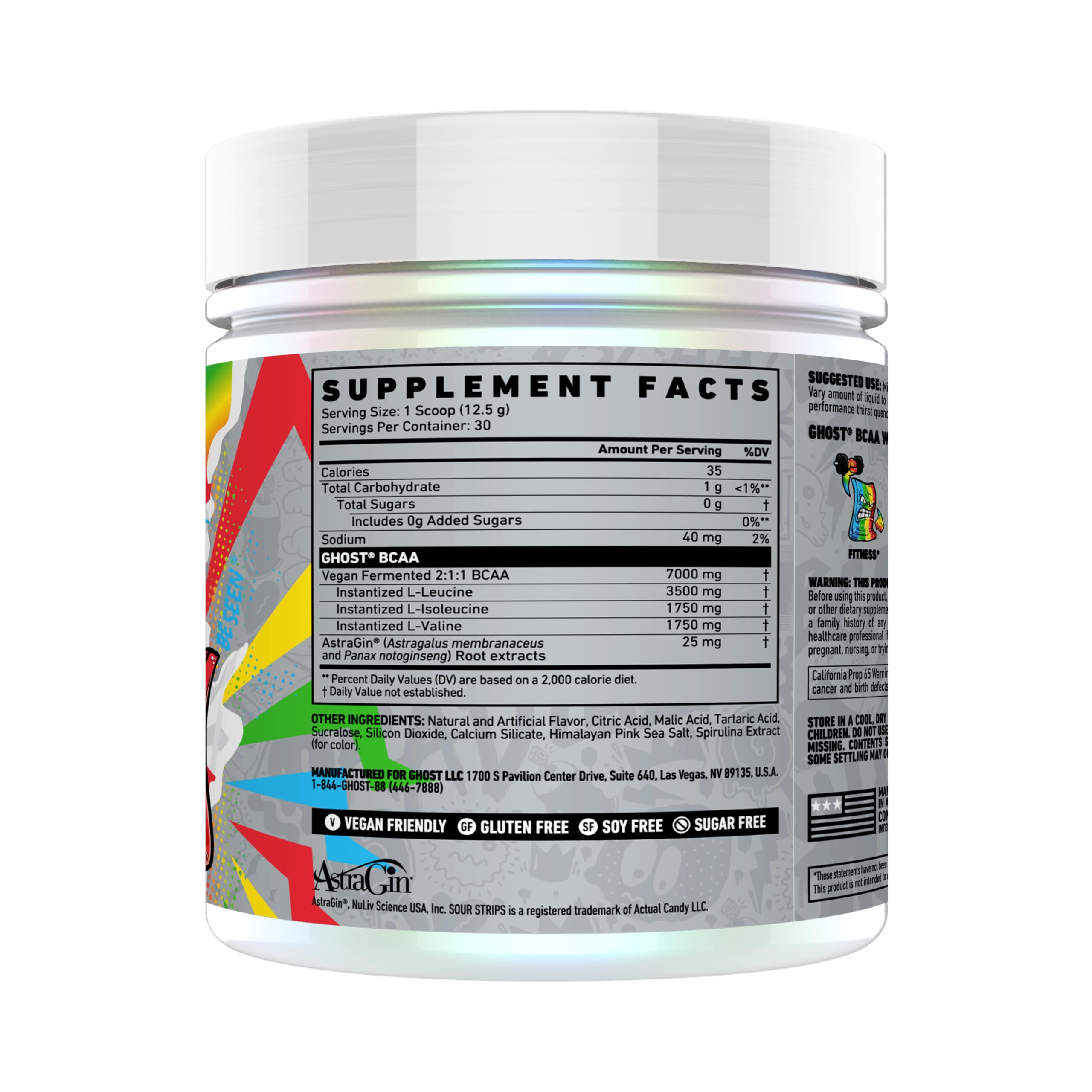 GHOST BCAA Sour Strips Rainbow 426g packaging side view