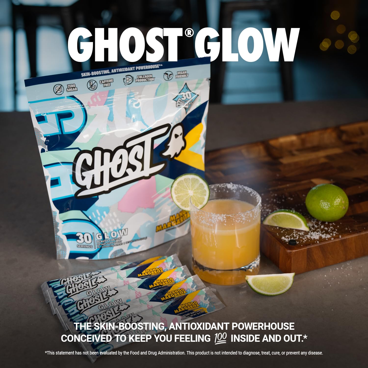 GHOST Glow Hydration Supplement Mango Margarita packaging