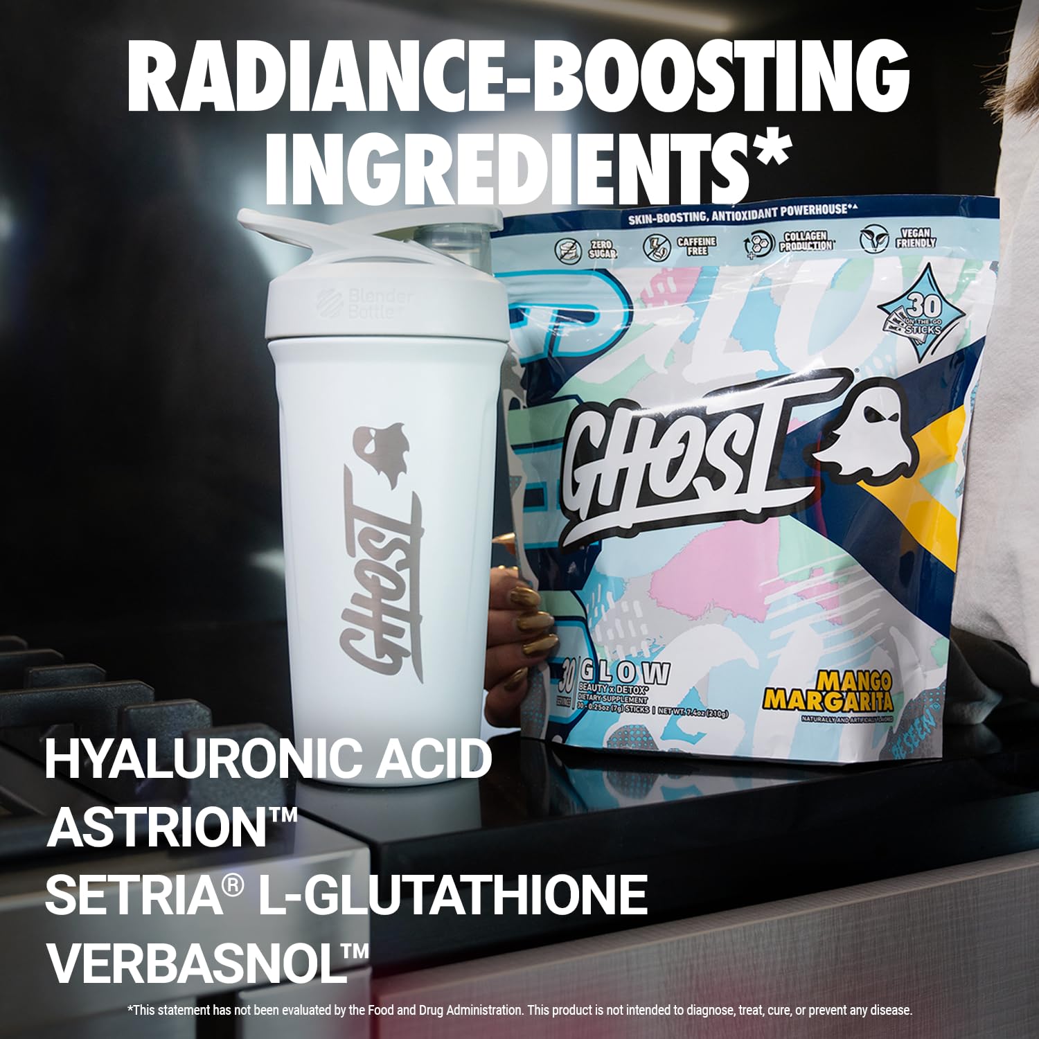 GHOST Glow Hydration Supplement Mango Margarita stick close-up