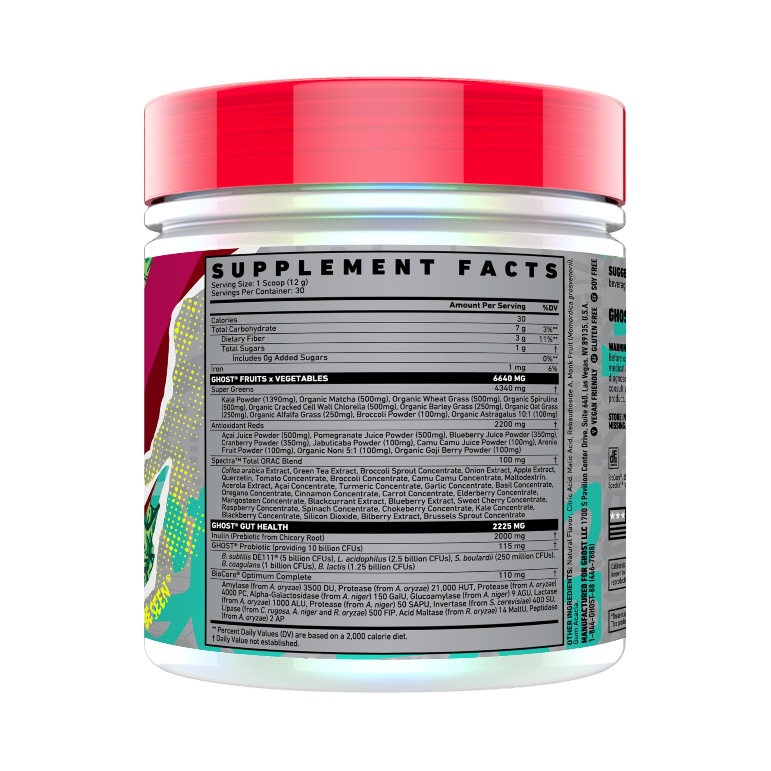 GHOST Greens Cranberry Flavour supplement nutrition label close-up