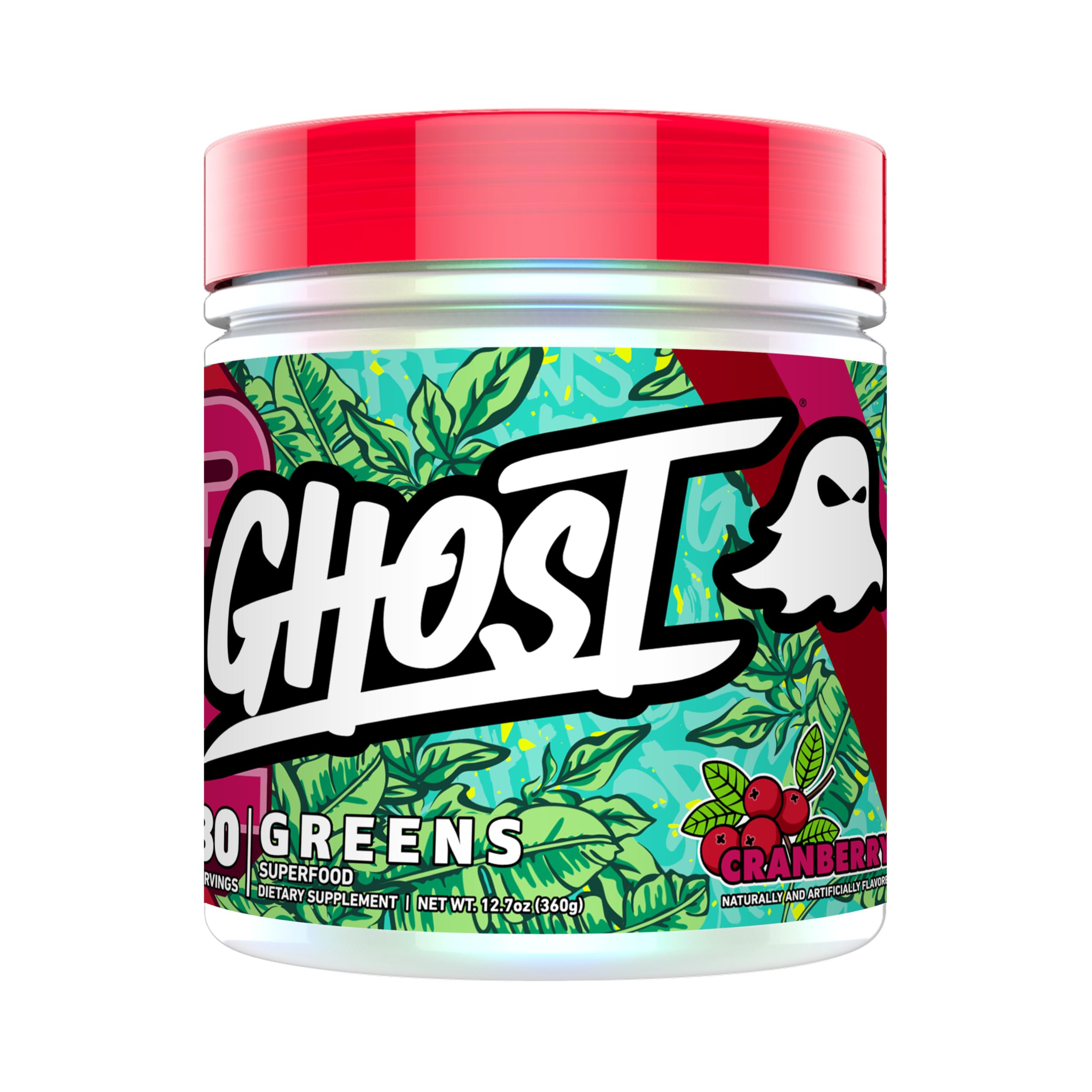 GHOST Greens Cranberry Flavour supplement tub front view