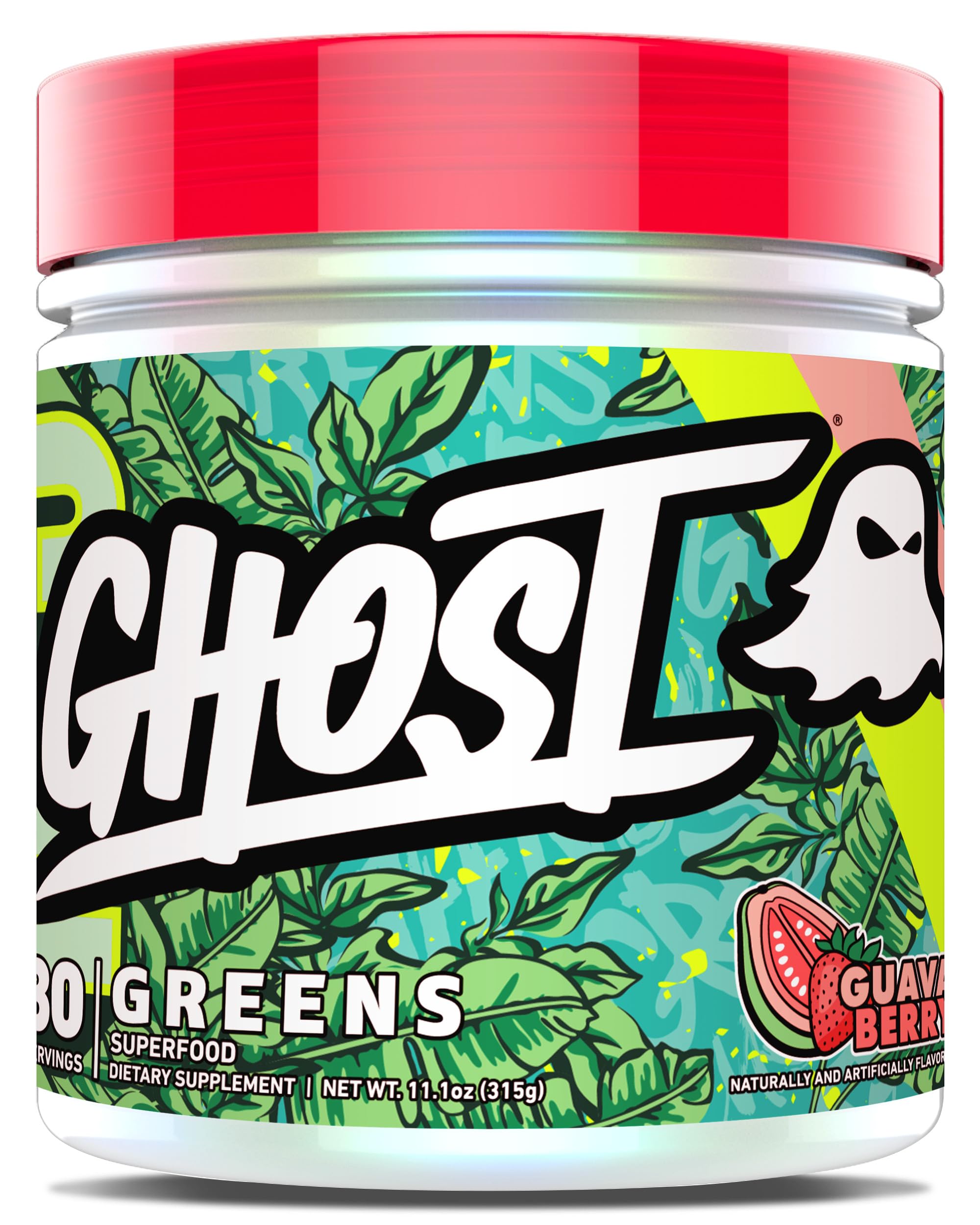 GHOST Greens Guava Berry flavour supplement tub front view
