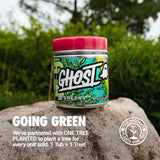 GHOST Greens Guava Berry flavour supplement tub side view