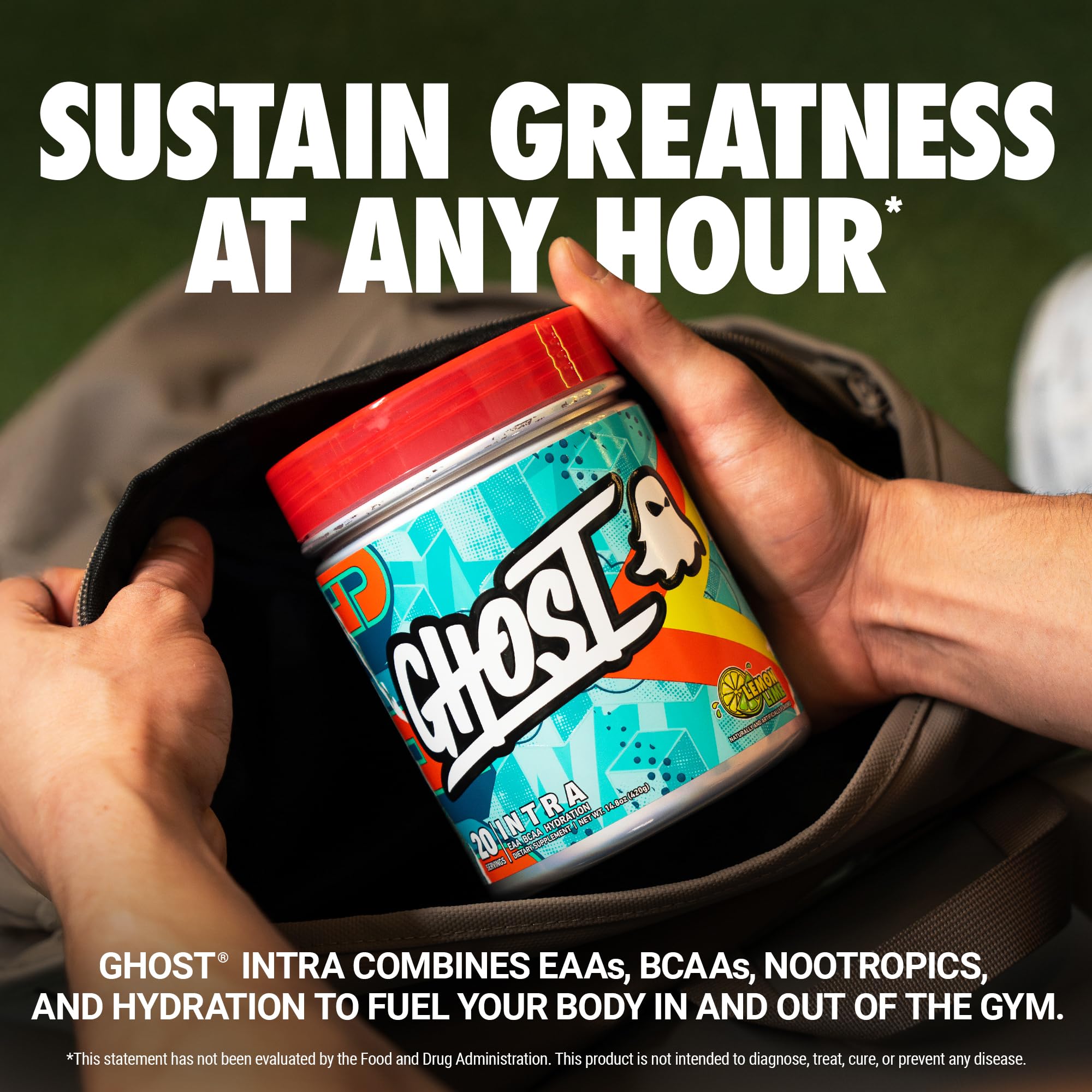 GHOST Intra BCAA Supplement 430g side view showing nutritional information