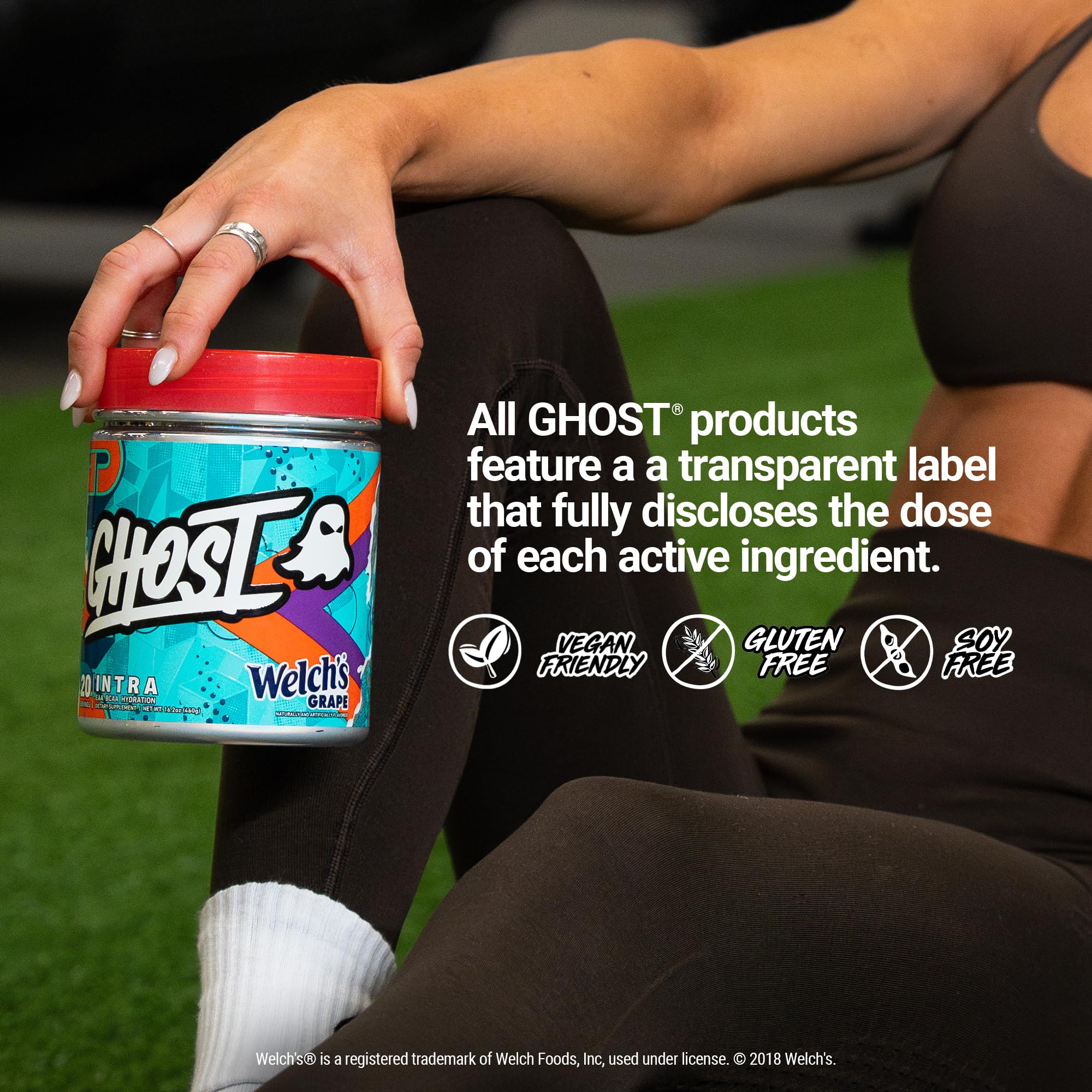 GHOST Intra BCAA Supplement 430g with a glass of mixed drink