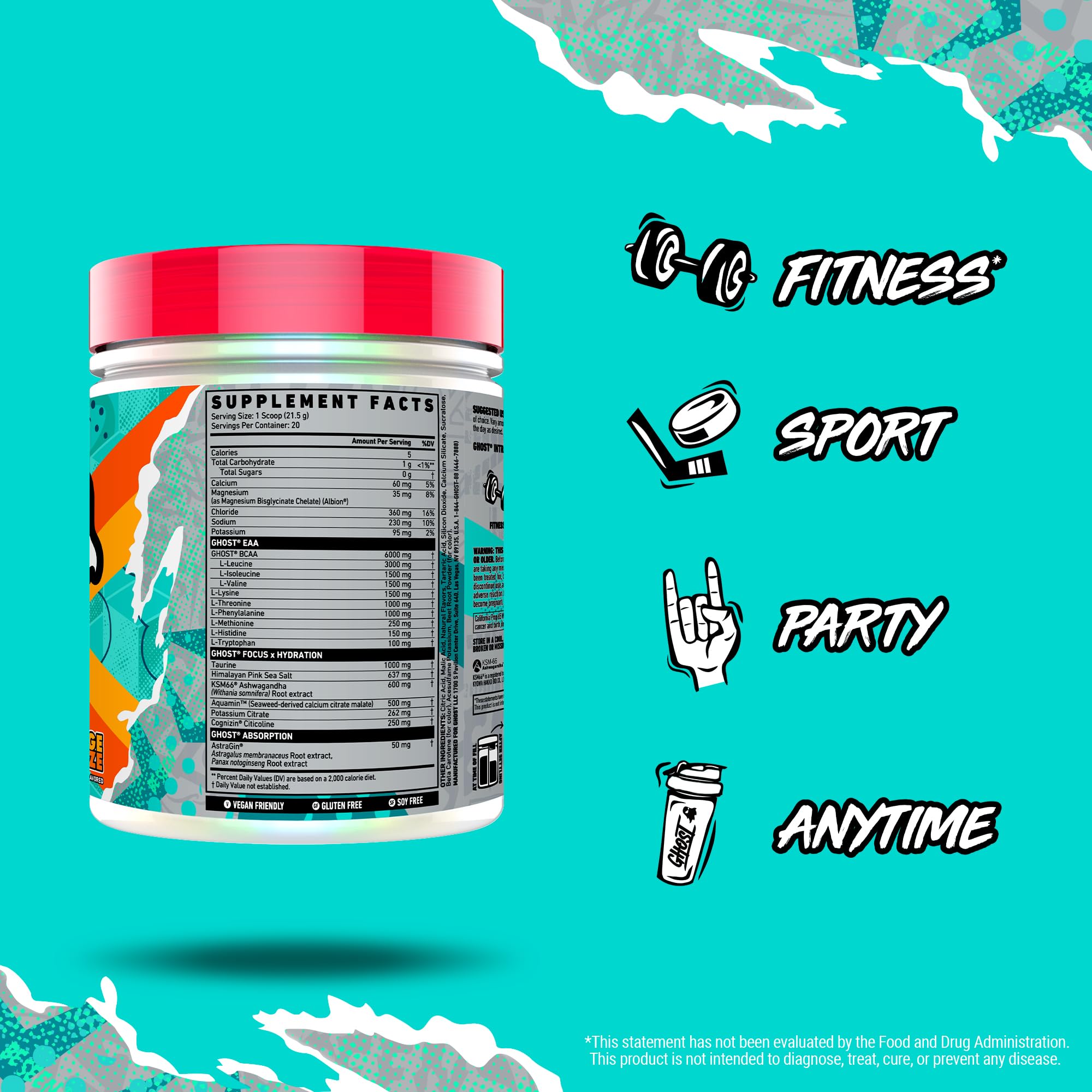 GHOST Intra BCAAs 430g nutritional information label