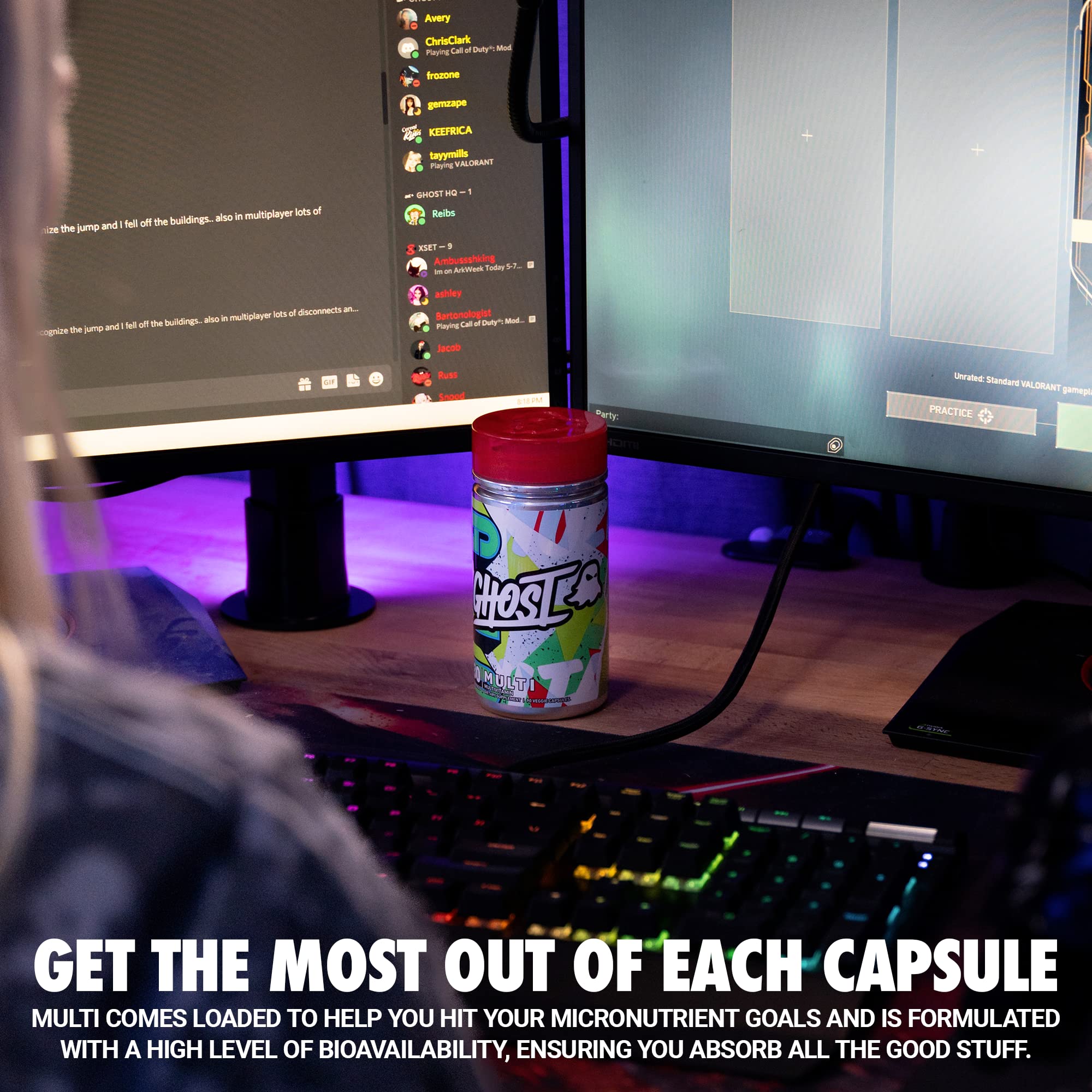 GHOST Multivitamin capsules in hand