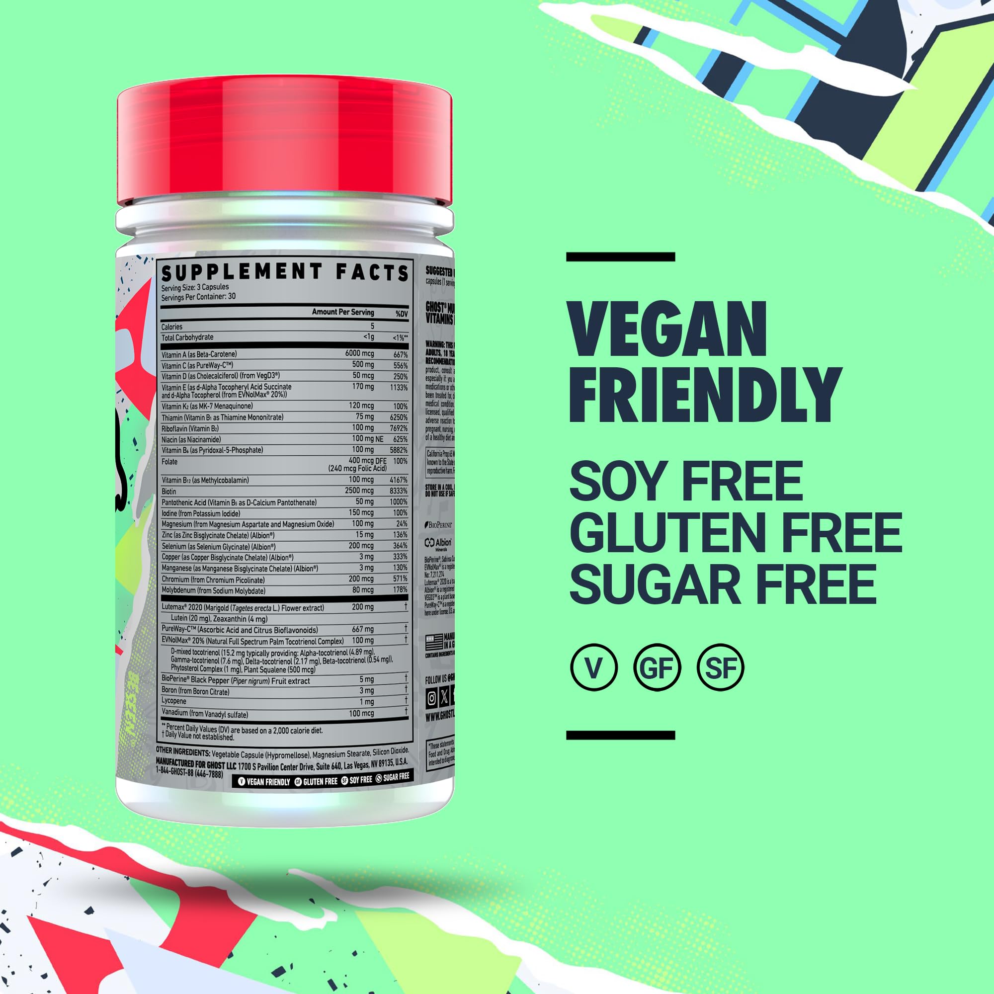 GHOST Multivitamin packaging with ingredients list