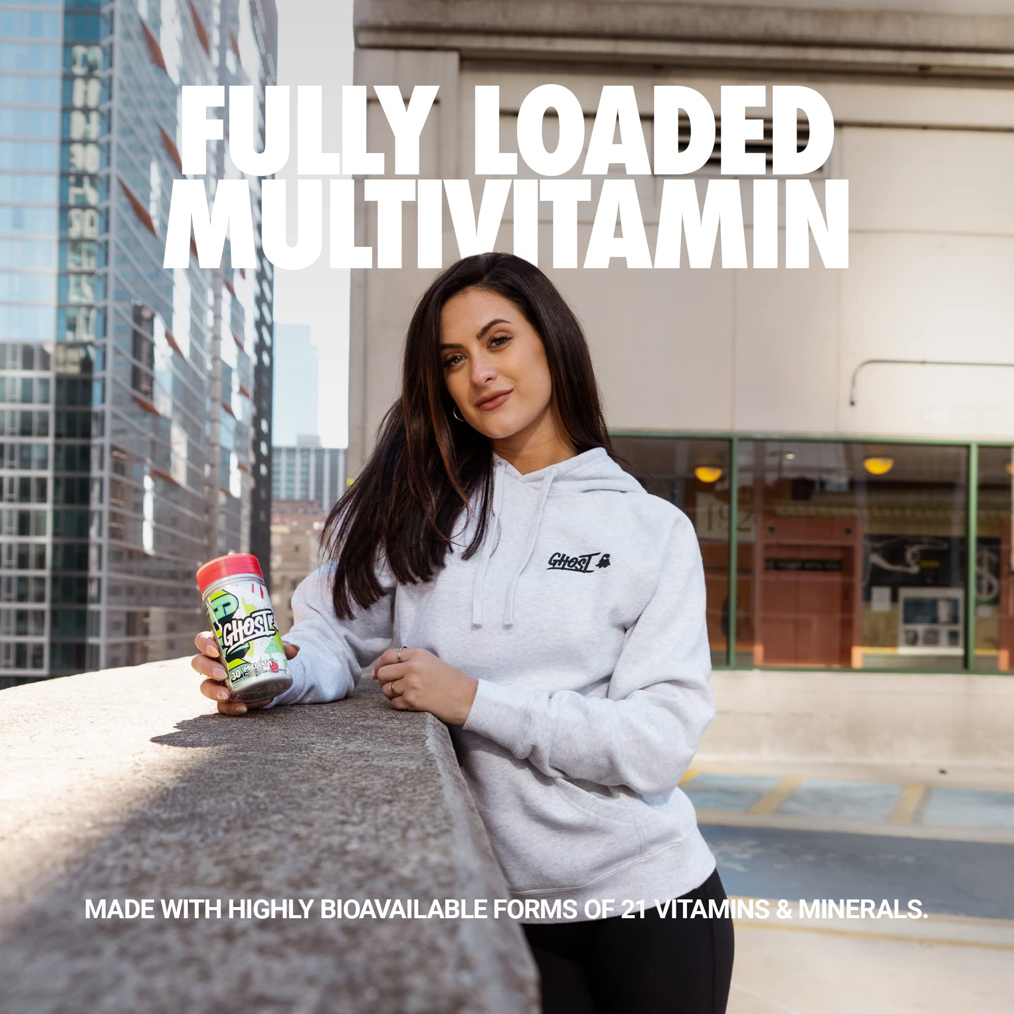 GHOST Multivitamin side view showing label