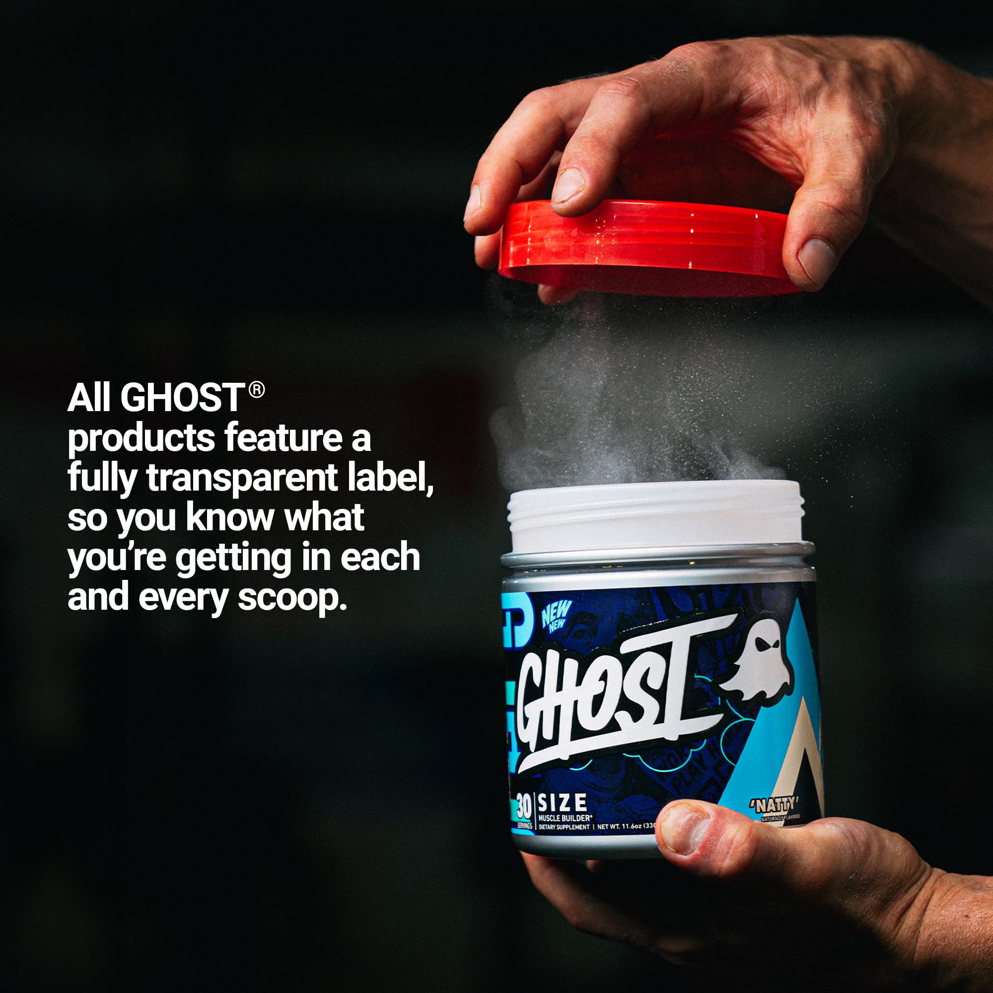 GHOST Size unflavoured creatine supplement tub with scoop
