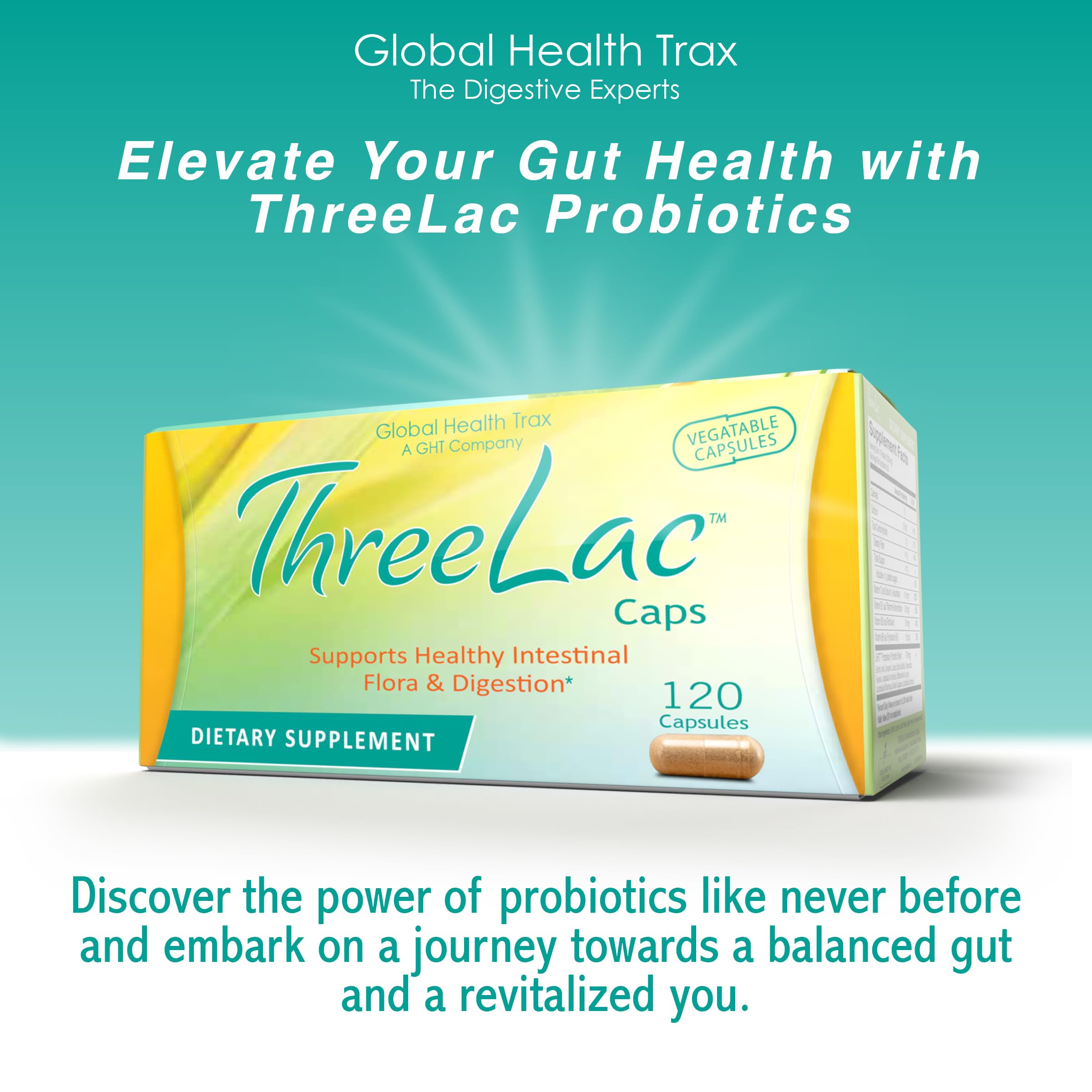 ght Global Health Trax ThreeLac Probiotic Capsules open bottle