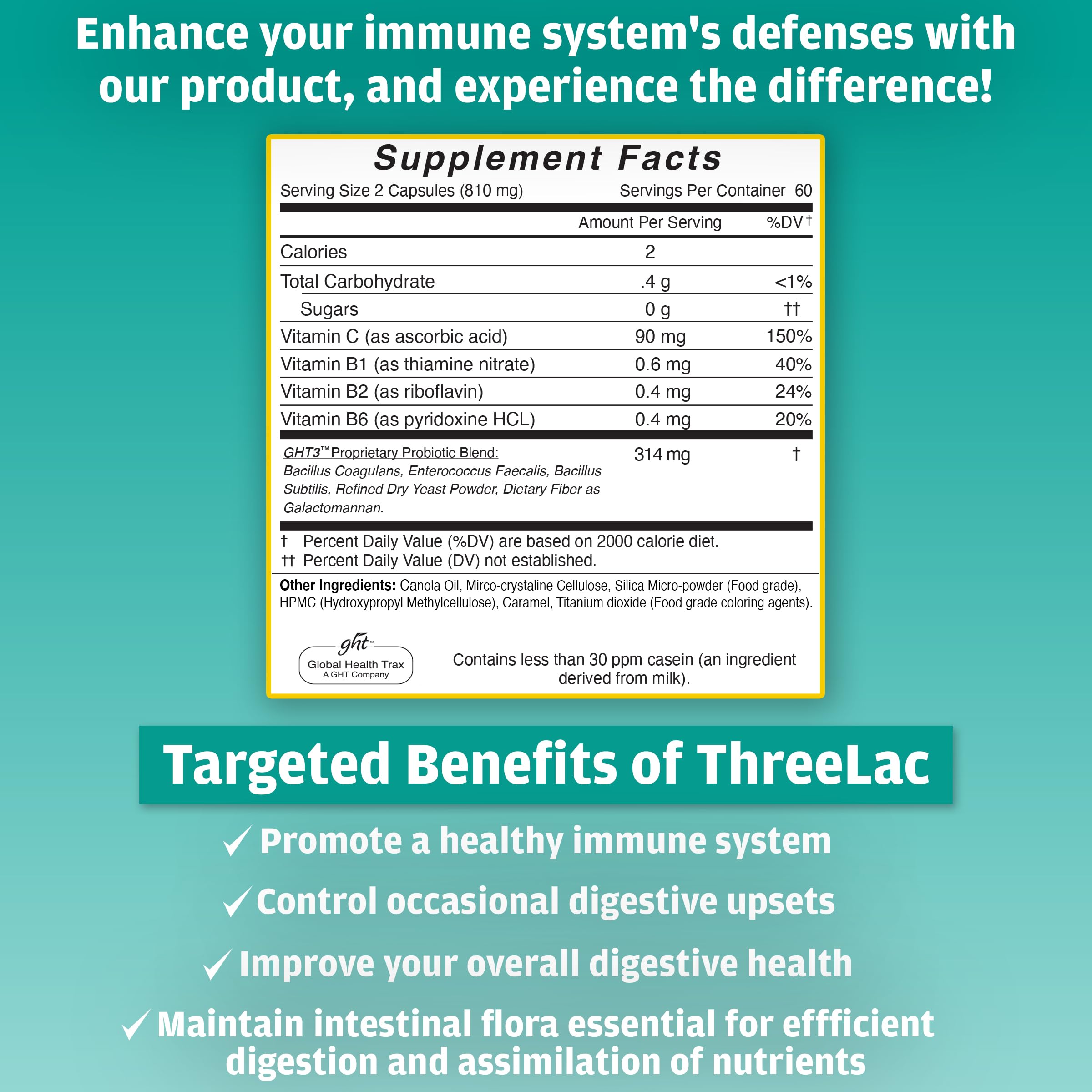 ght Global Health Trax ThreeLac Probiotic Capsules side view