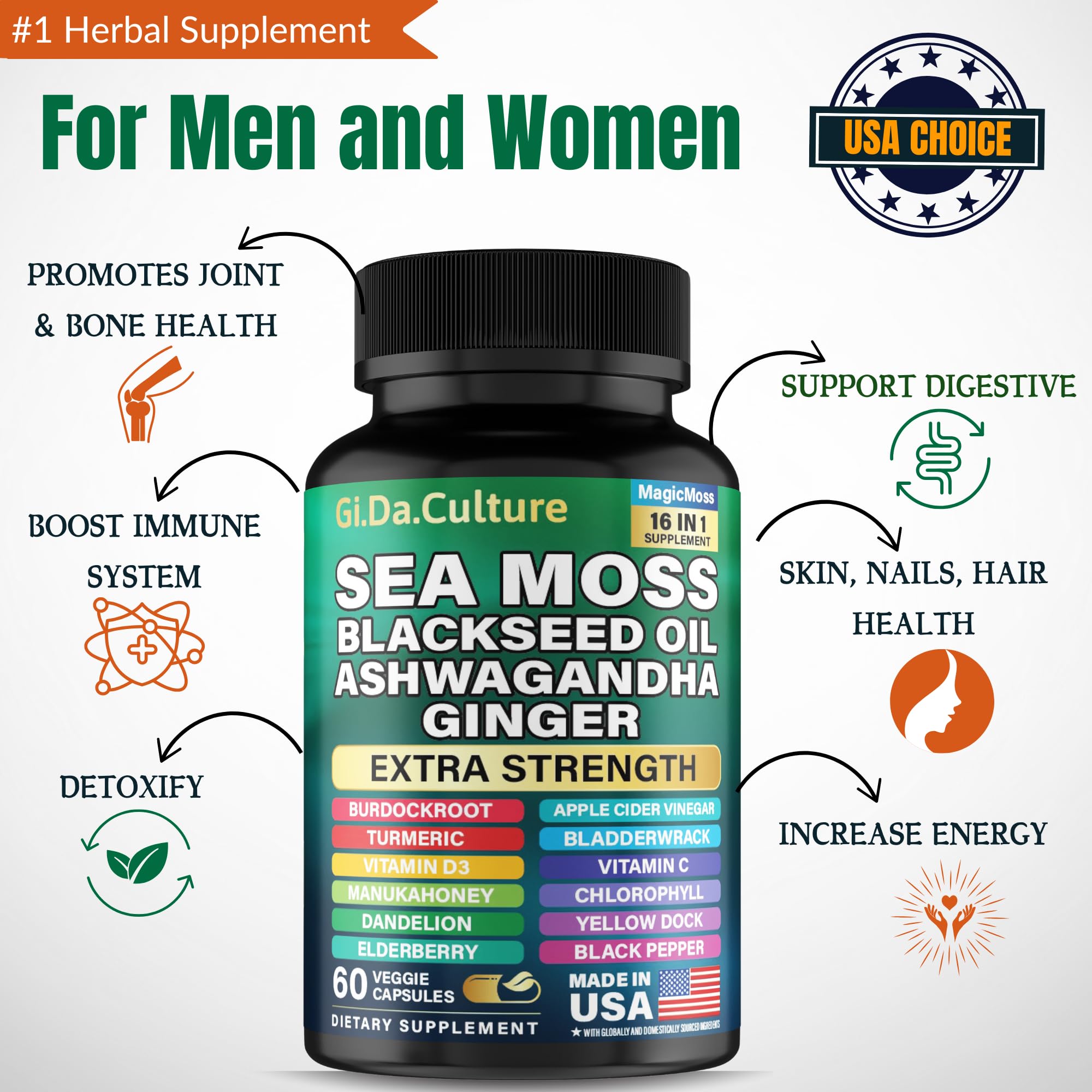 Gi.Da.Culture Sea Moss Capsules bottle with label
